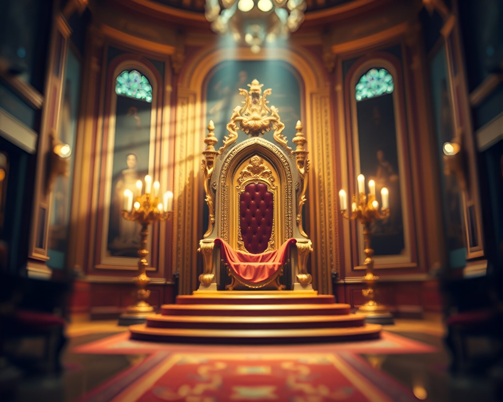 Distorted view of musician playing trumpet in regal setting