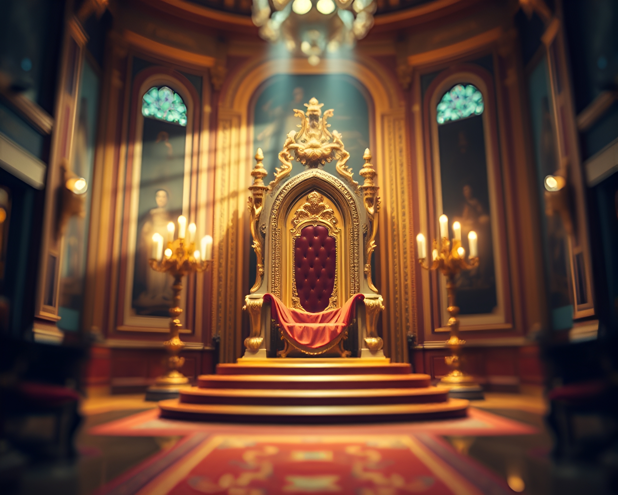 Trumpet player in enchanted throne room – free AI stock image