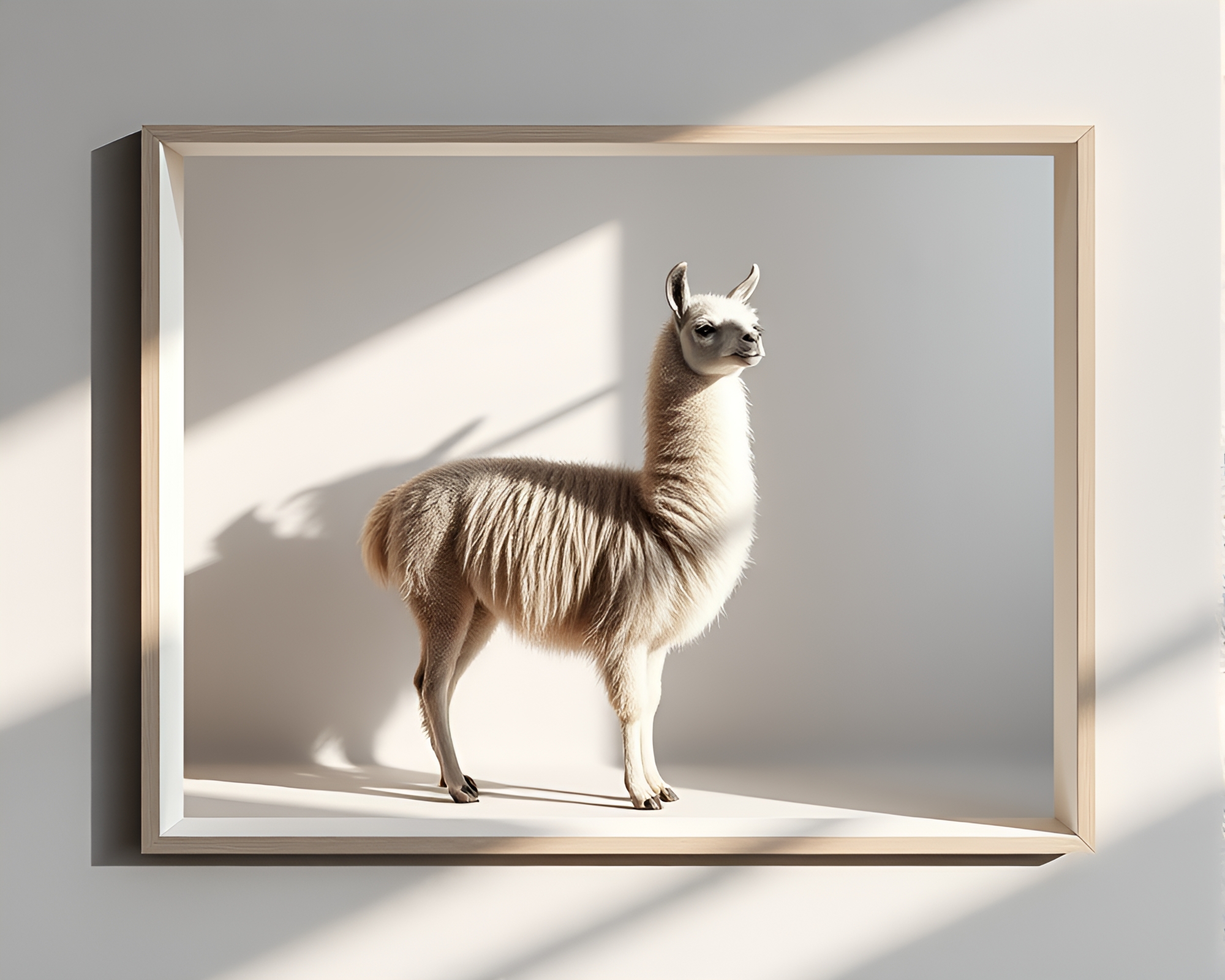 Geometric Abstraction: Llama Framed in Soft Shadows – free AI stock image