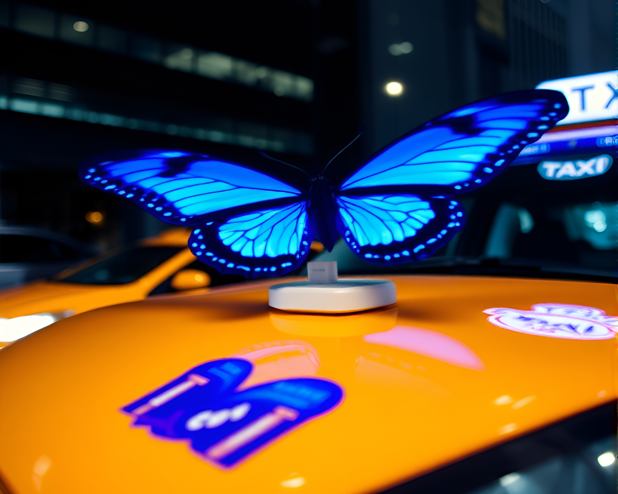 Taxi Silk Butterfly Blur Streaks in Cobalt Blue – free AI stock image