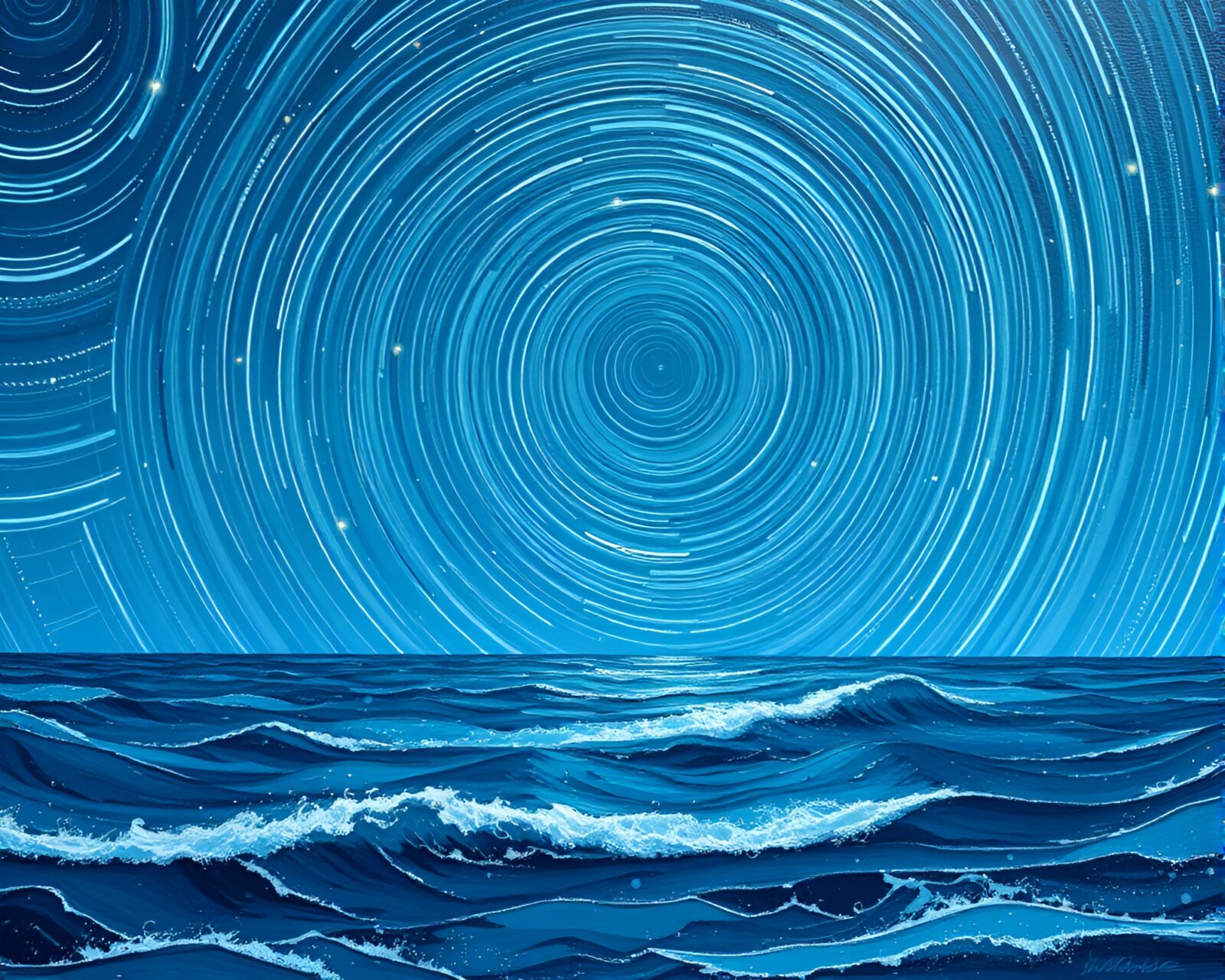 Spectacular star trails painted in intricate oil on canvas