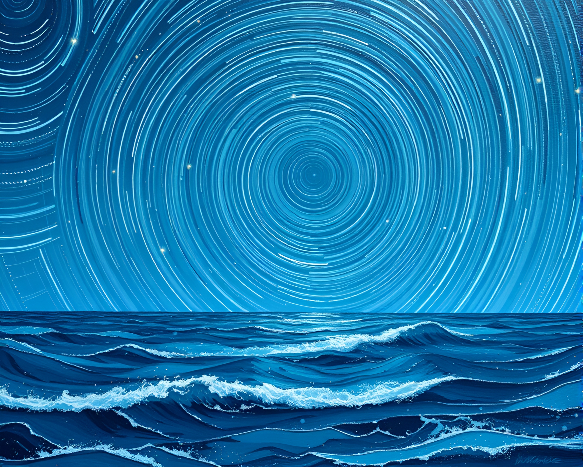 Star Trails Over Ocean: Editorial Oil Painting Concept – free AI stock image