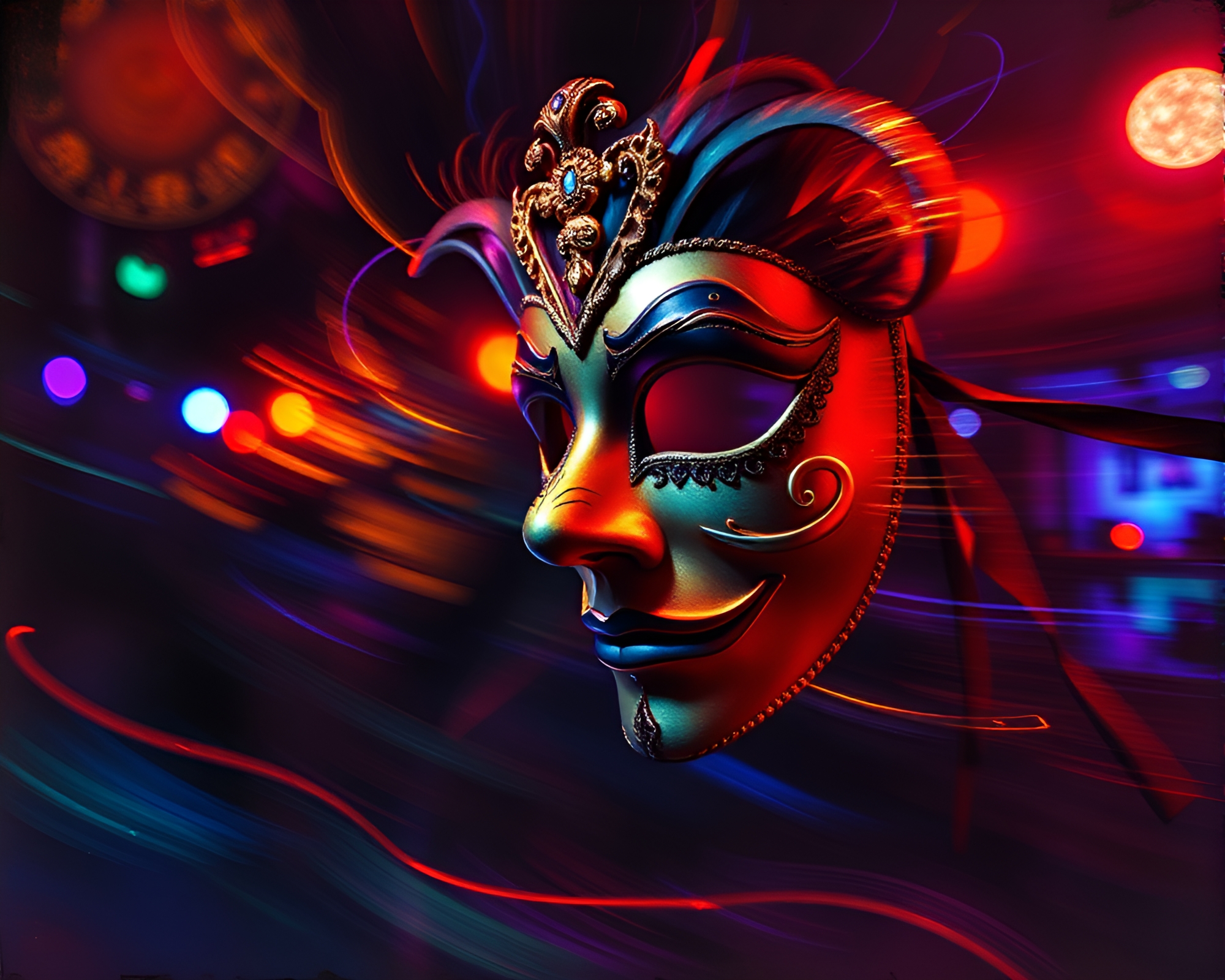 Venetian Mask in Club Strobe Lights Motion Blur Scene – free AI stock image