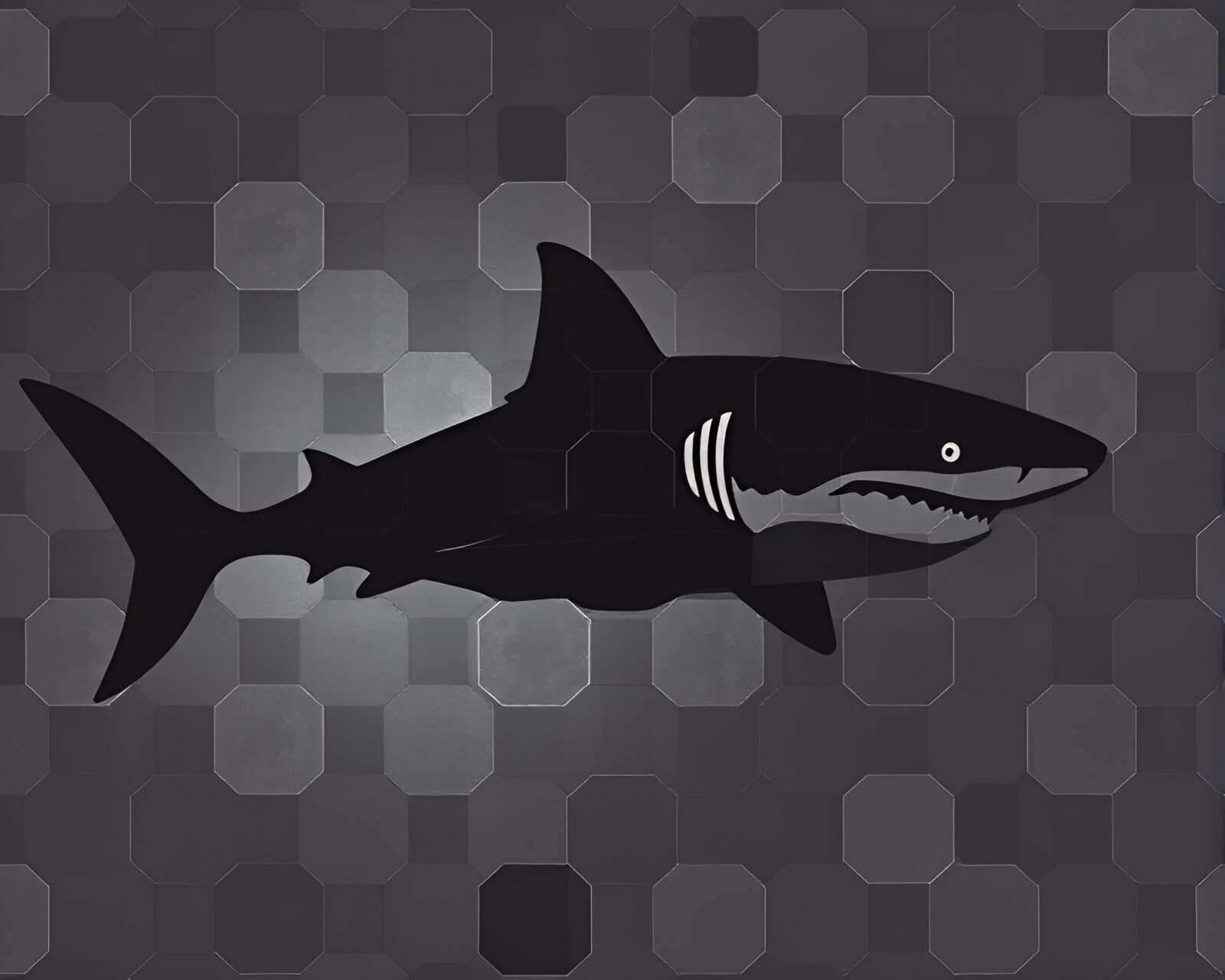 Hexagon tiled shark silhouette in dark dreary ambiance