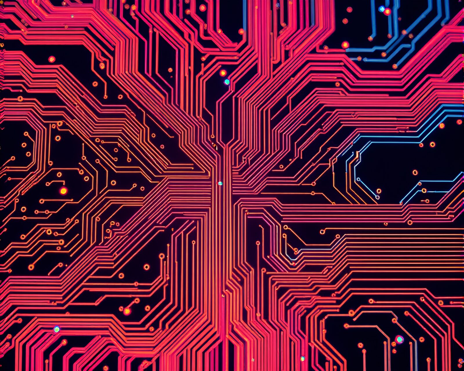 Technical array of fiber optics intertwined in circuit pattern