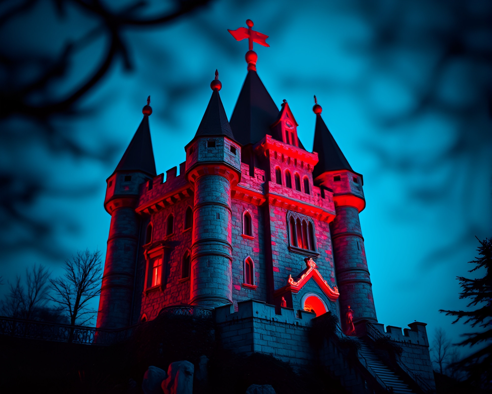 Magnificent Castle Details in Duotone Vignette – free AI stock image