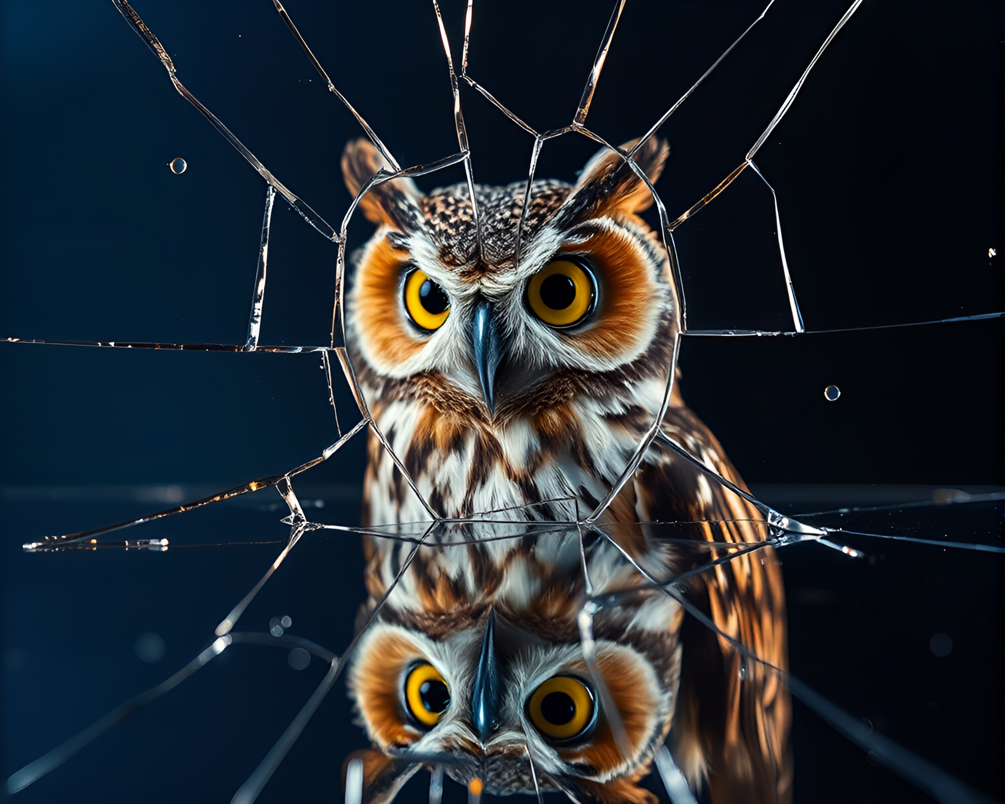 Shattered Glass Owl Reflection Artwork – free AI stock image