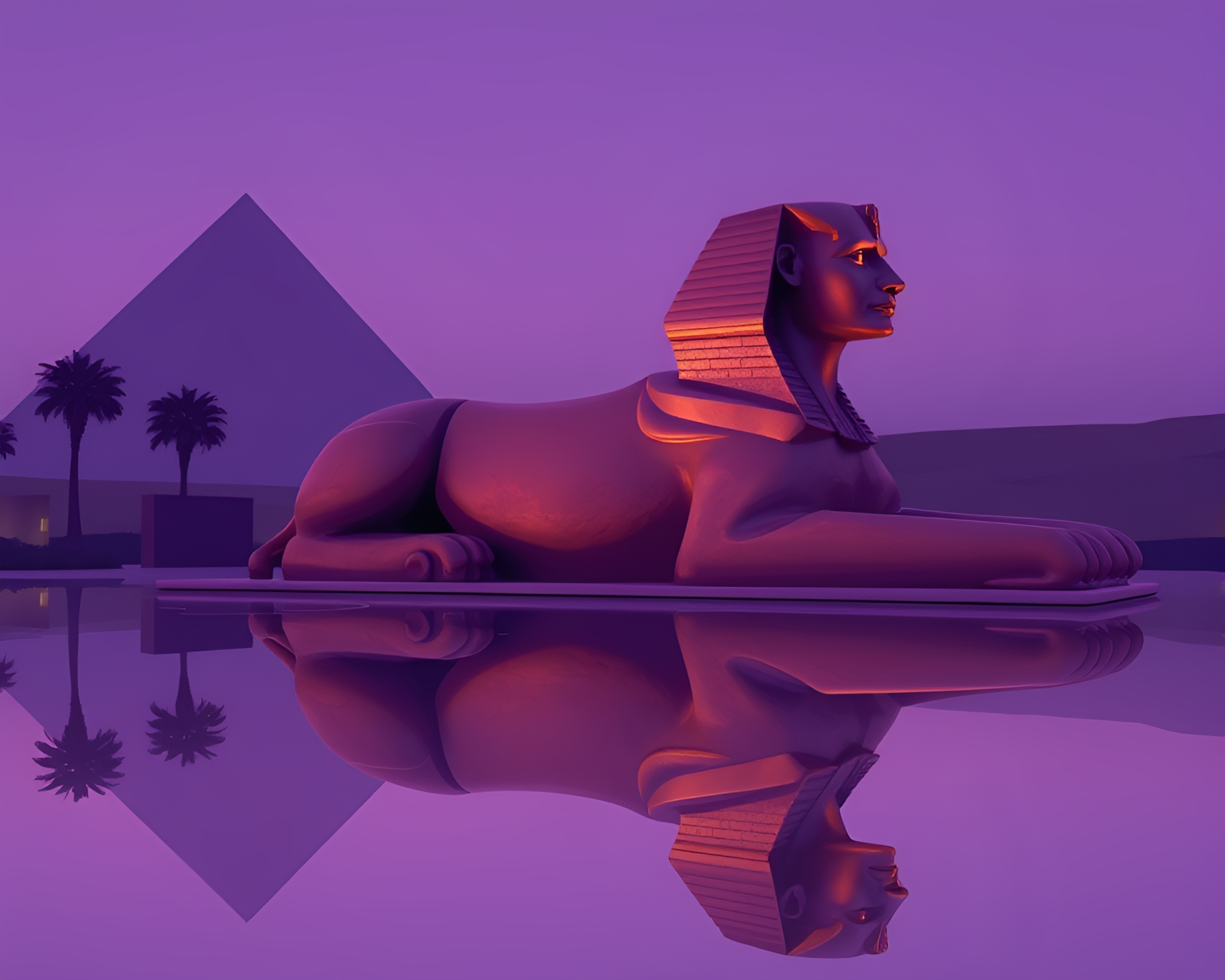 Twilight Sphinx Reflecting in Still Waters – free AI stock image