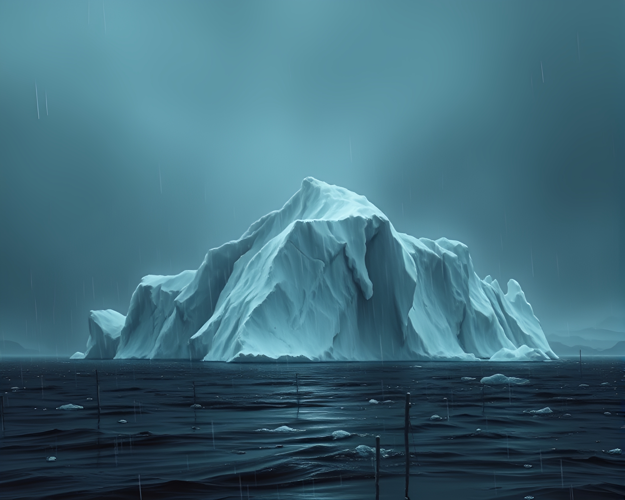 Arctic Iceberg in Desaturated Rain Droplets Digital Painting – free AI stock image