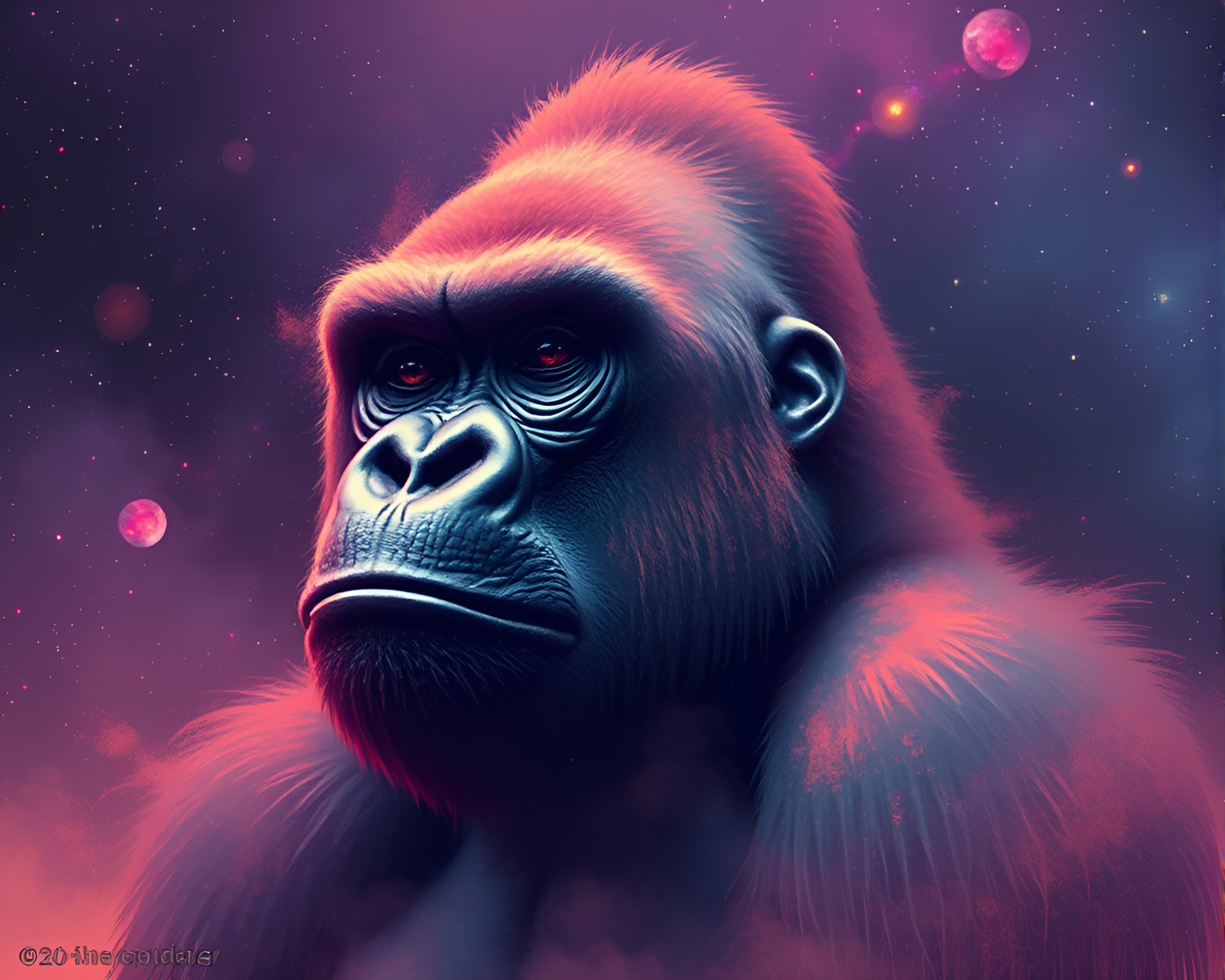 Gorilla King in Cosmic Dust Pixel Art Universe – free AI stock image