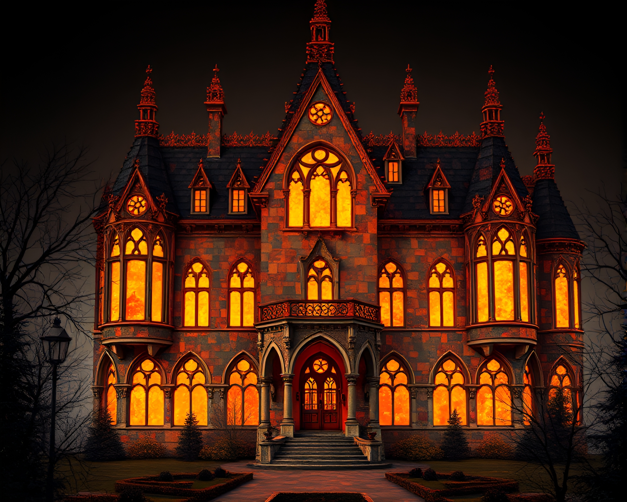 Neo-Gothic Mansion Glitch Art Mosaic – free AI stock image