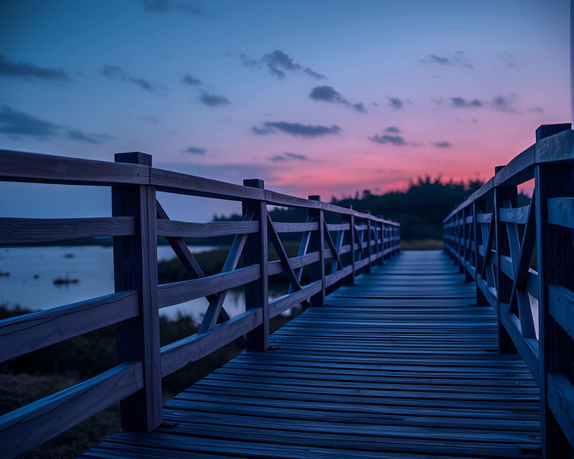 Pastel Neon Wooden Bridge Close-Up – free AI stock image