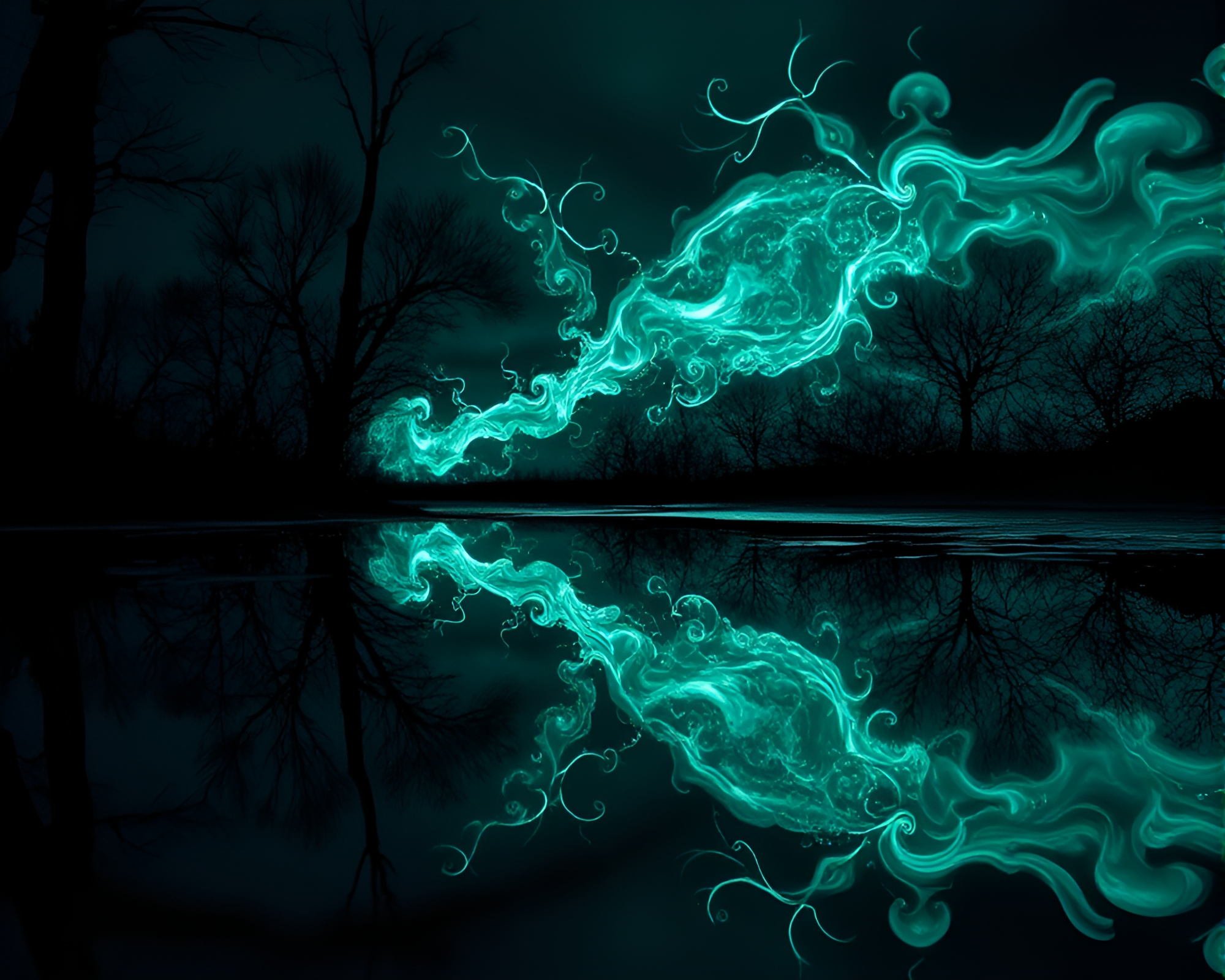 Djinn’s Fractal Reflection in Puddle with VHS Distortion – free AI stock image