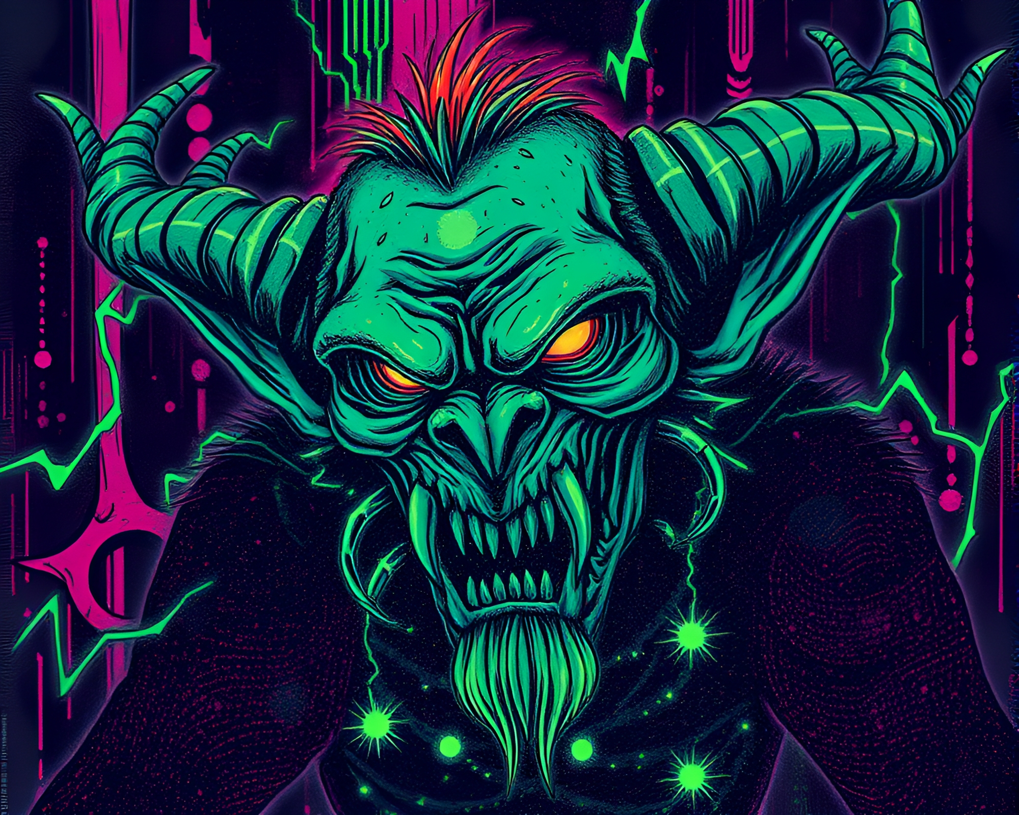 Troll Necromancer in Cybernetic Dots – free AI stock image
