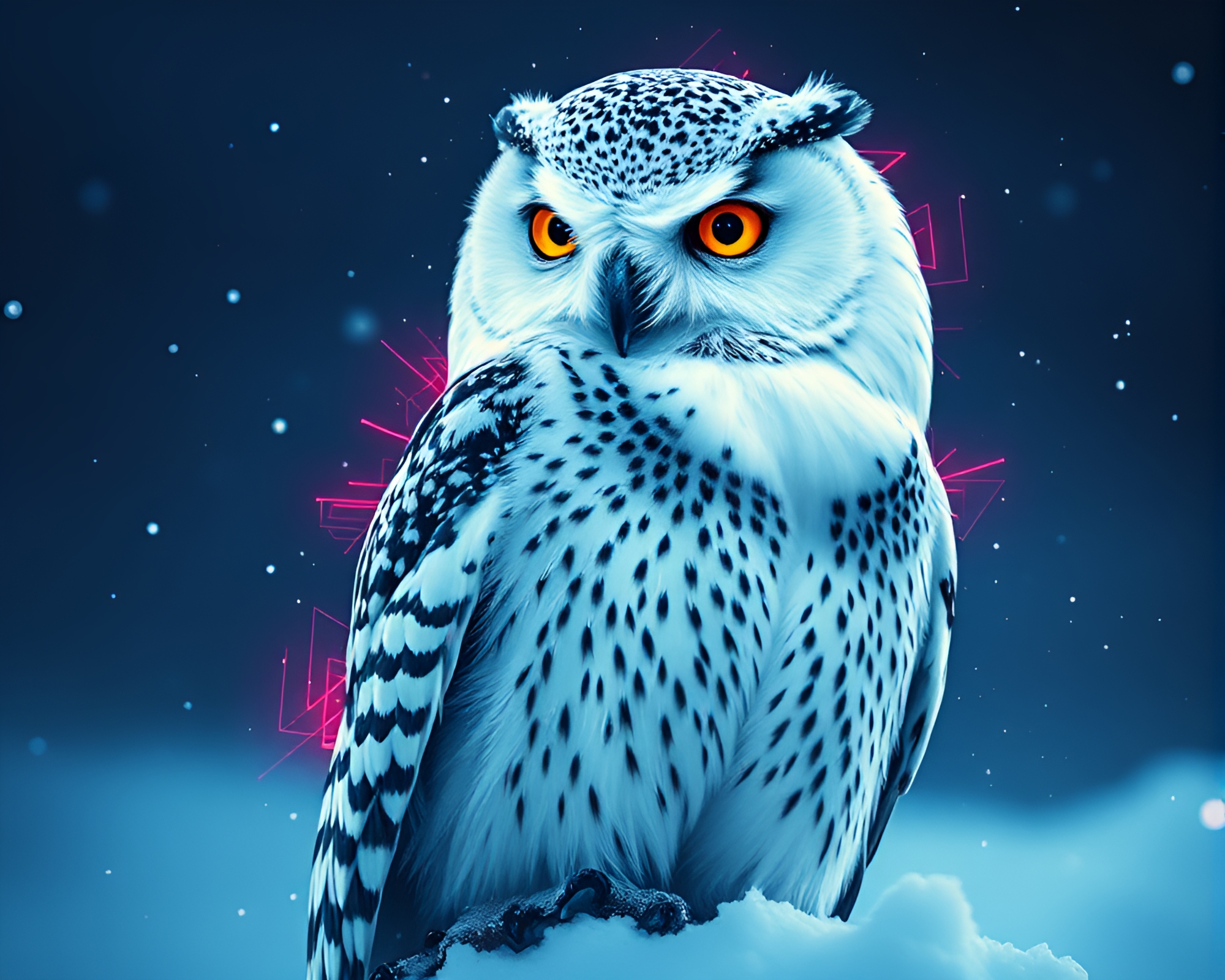 Neon Snowy Owl Double Exposure Geometric Abstraction – free AI stock image