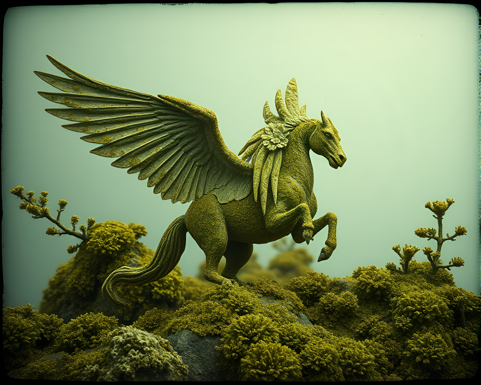 Surreal Lichen Pegasus in Expired Film Dream – free AI stock image