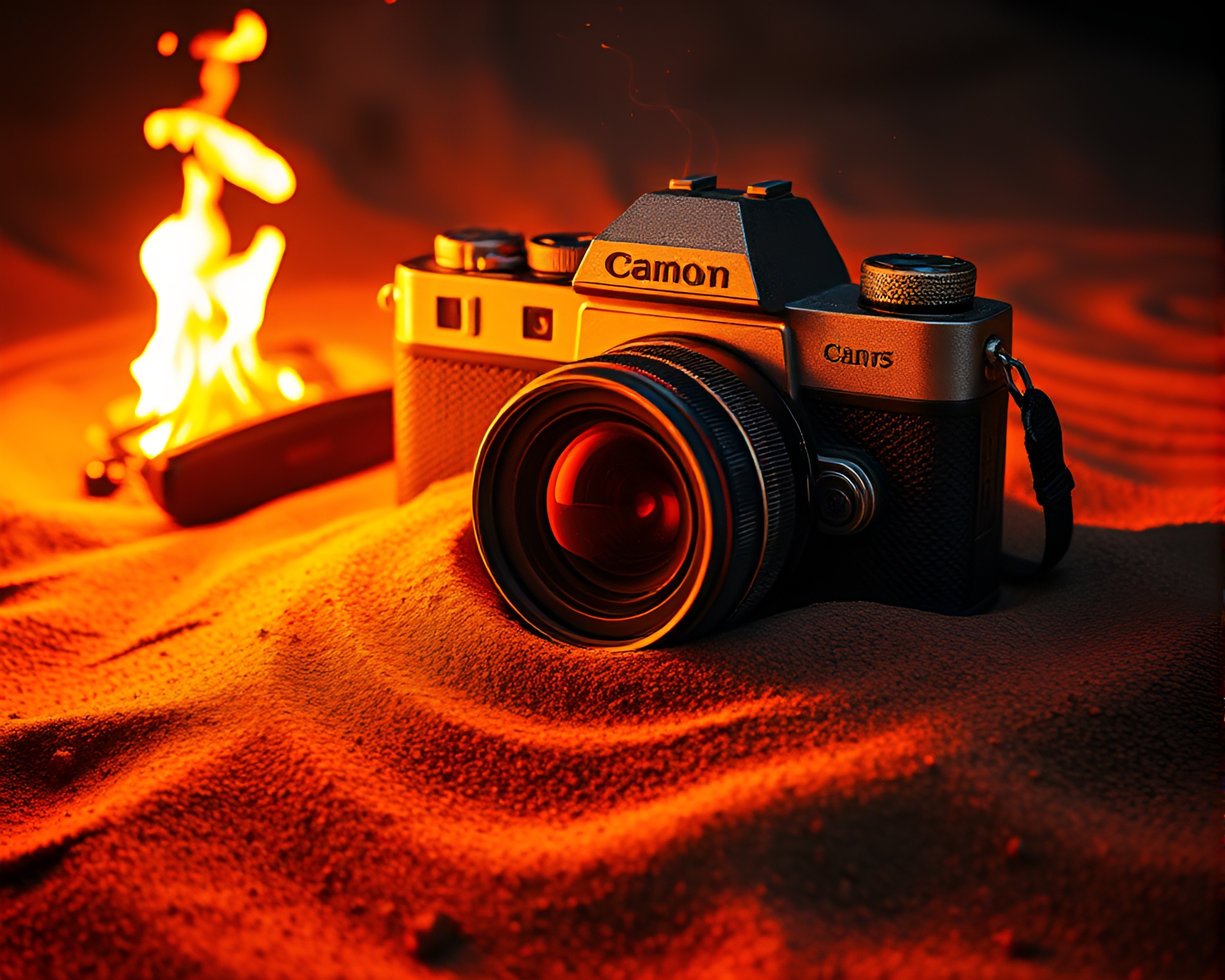Soothing Firelight Illuminating Mesmerizing Sand Swirls – free AI stock image