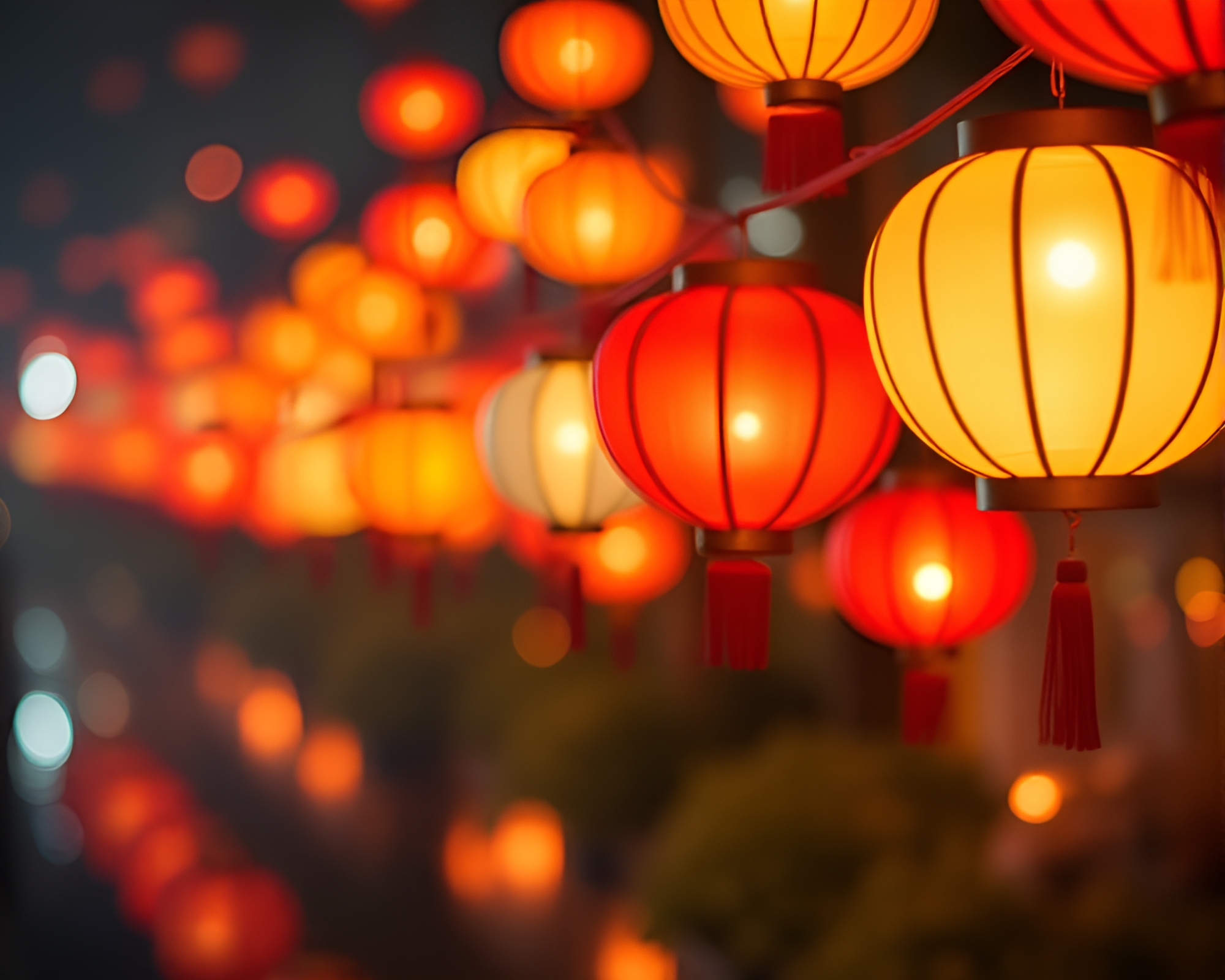 Enchanting Floating Lanterns Casting Analogous Color Glow – free AI stock image