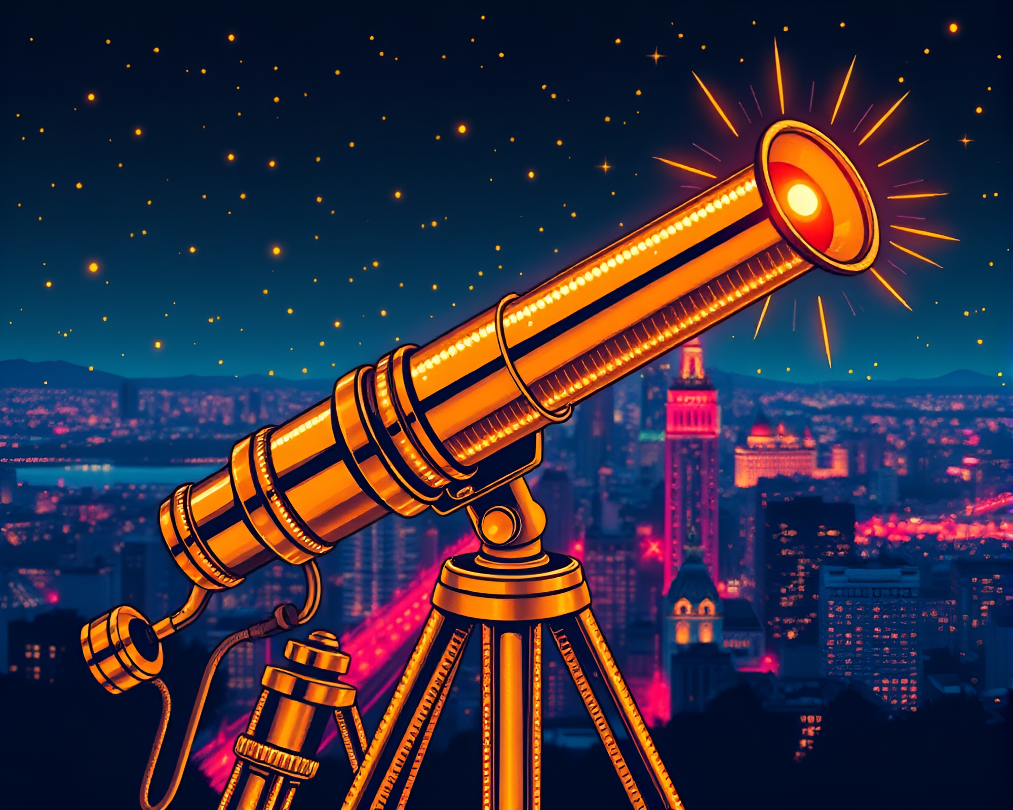 Neon City Telescope Stitched Vector Art – free AI stock image