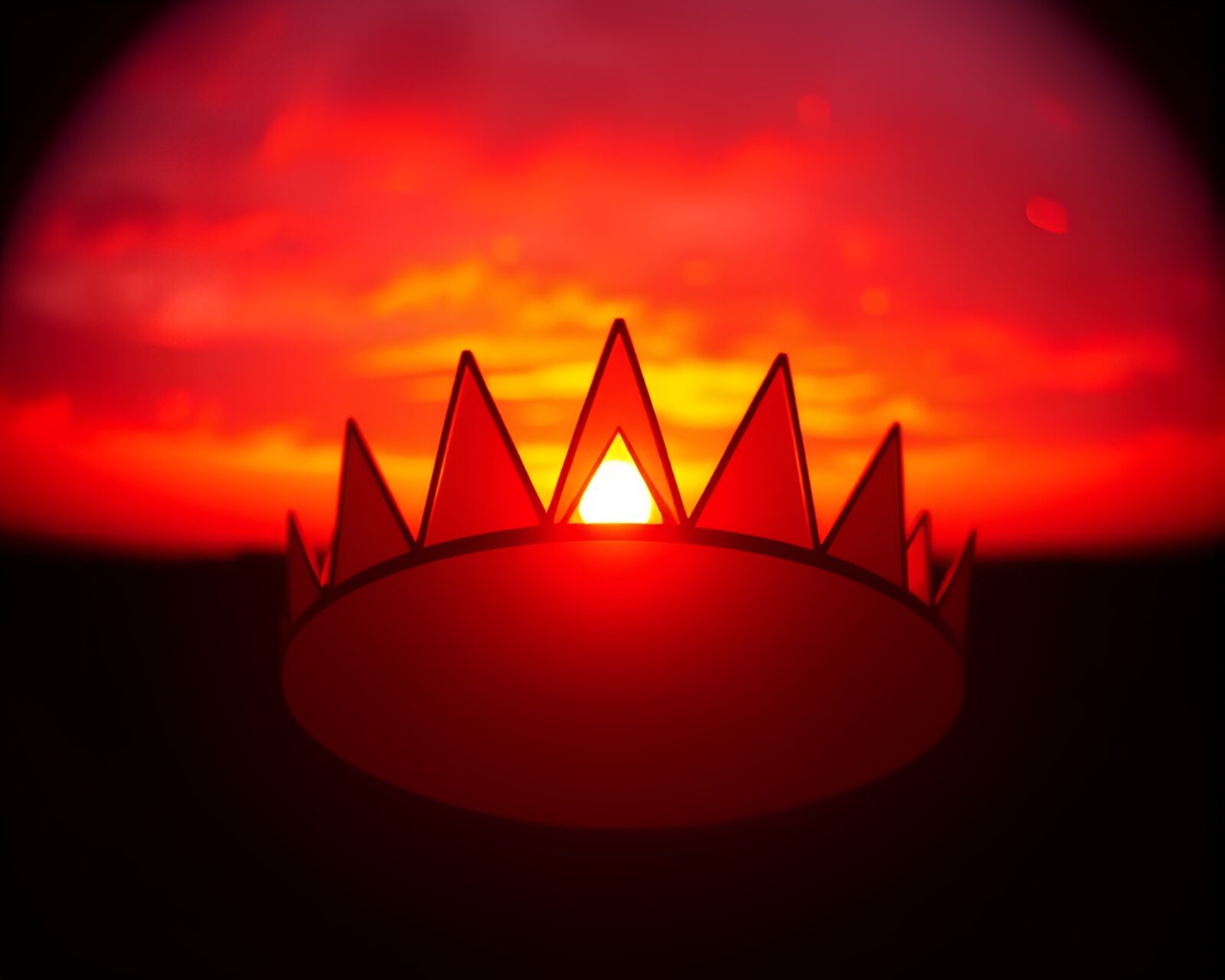 Warm hues silhouette crown in geometric fisheye artwork