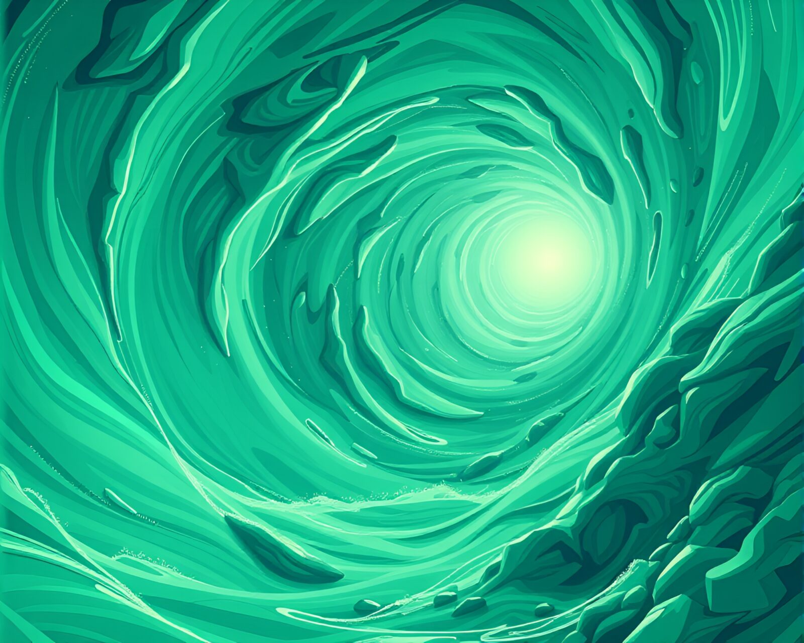 Swirling vortex in mint green futuristic oasis illustration