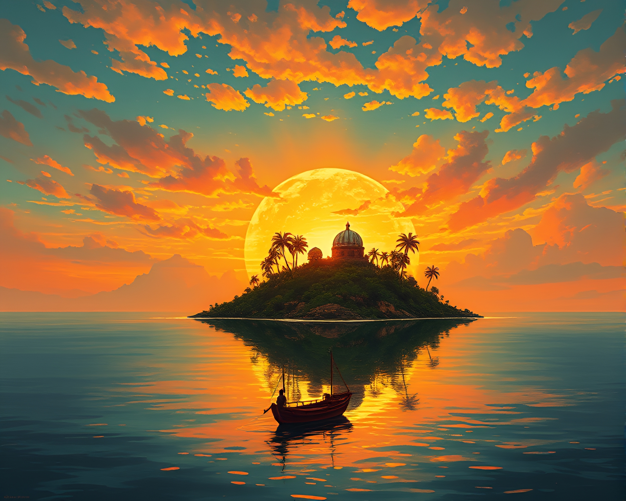 Ethereal Floating Island with Retro Scanlines and Film Burns – free AI stock image