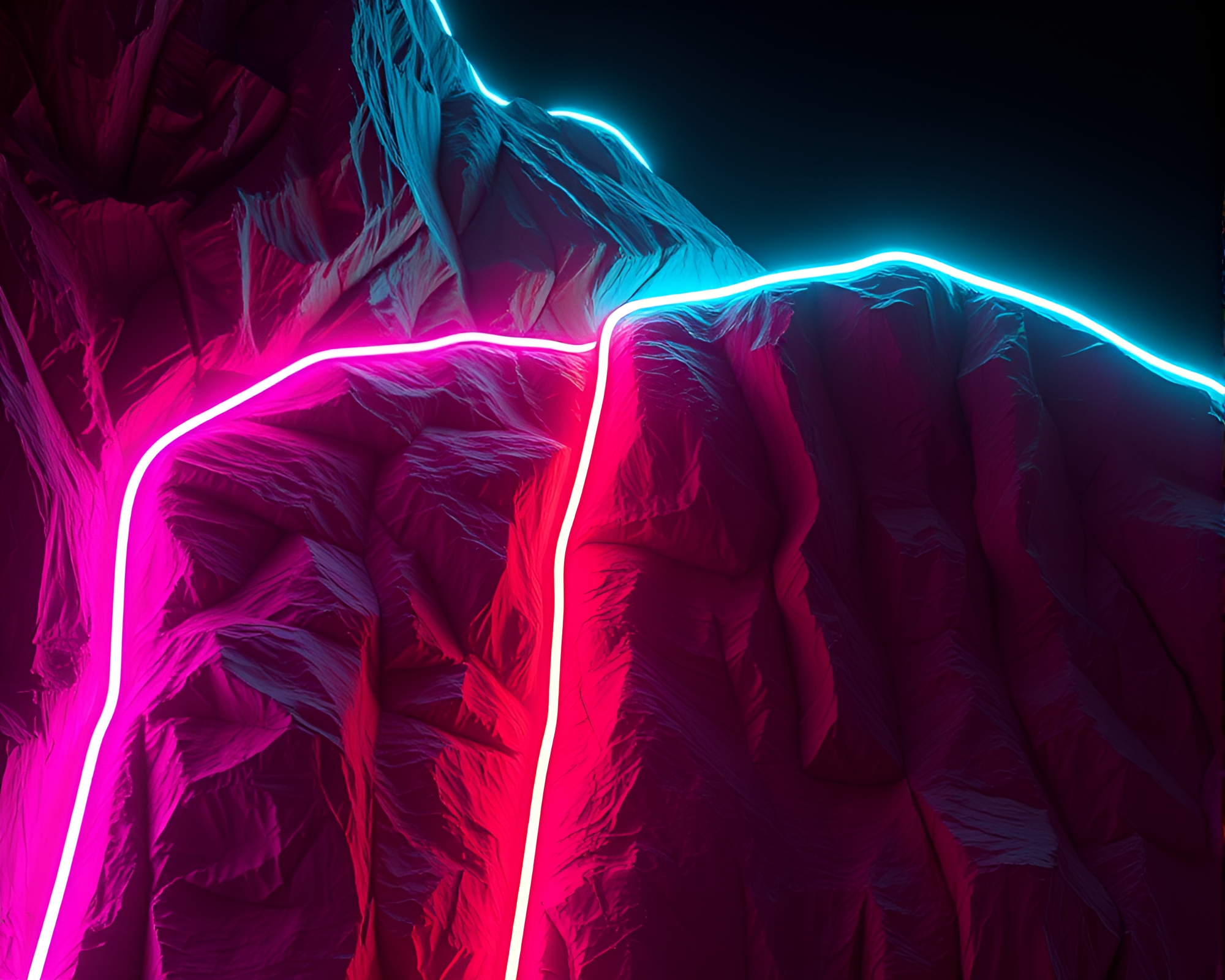 Neon-Tubed Cliff Illuminated by High-Key Lighting – free AI stock image