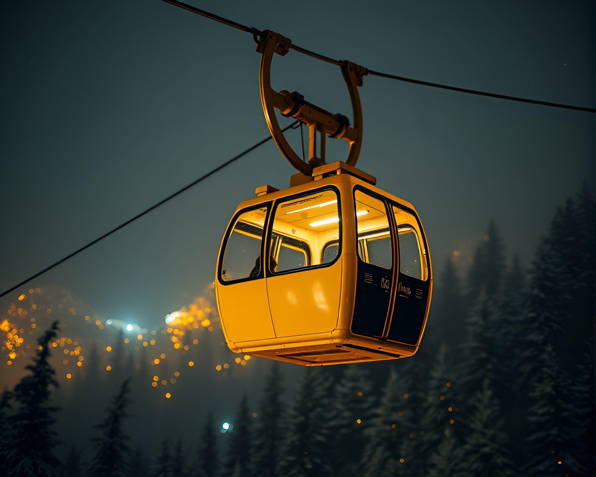 Mustard Yellow Gondola Lift Radial Symmetry – free AI stock image