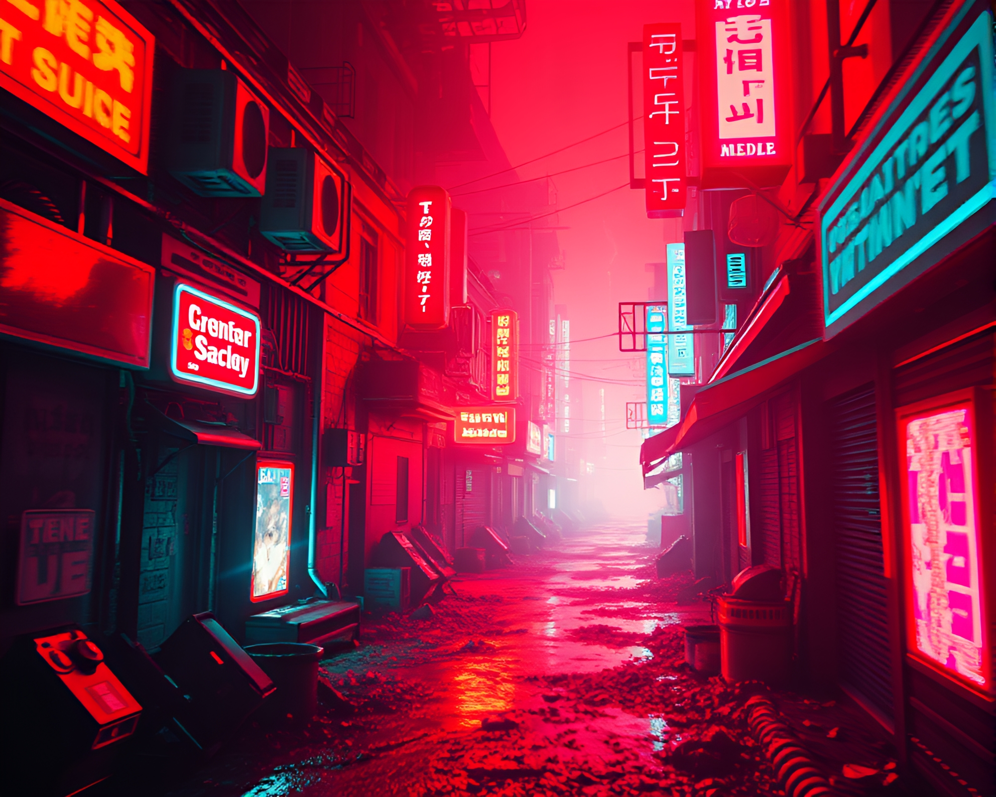 Cyberpunk Alley Glitch: Volcano-Red Procedural Generation – free AI stock image