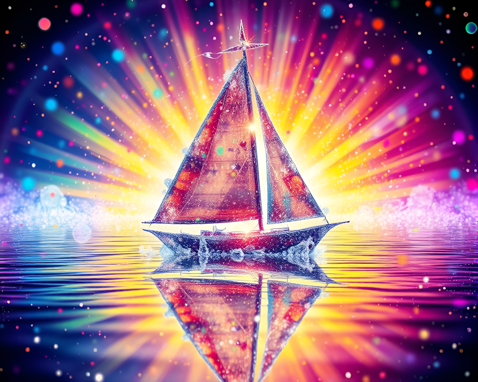 Fractal Solar Sailboat in Ice Crystal Confetti Burst – free AI stock image