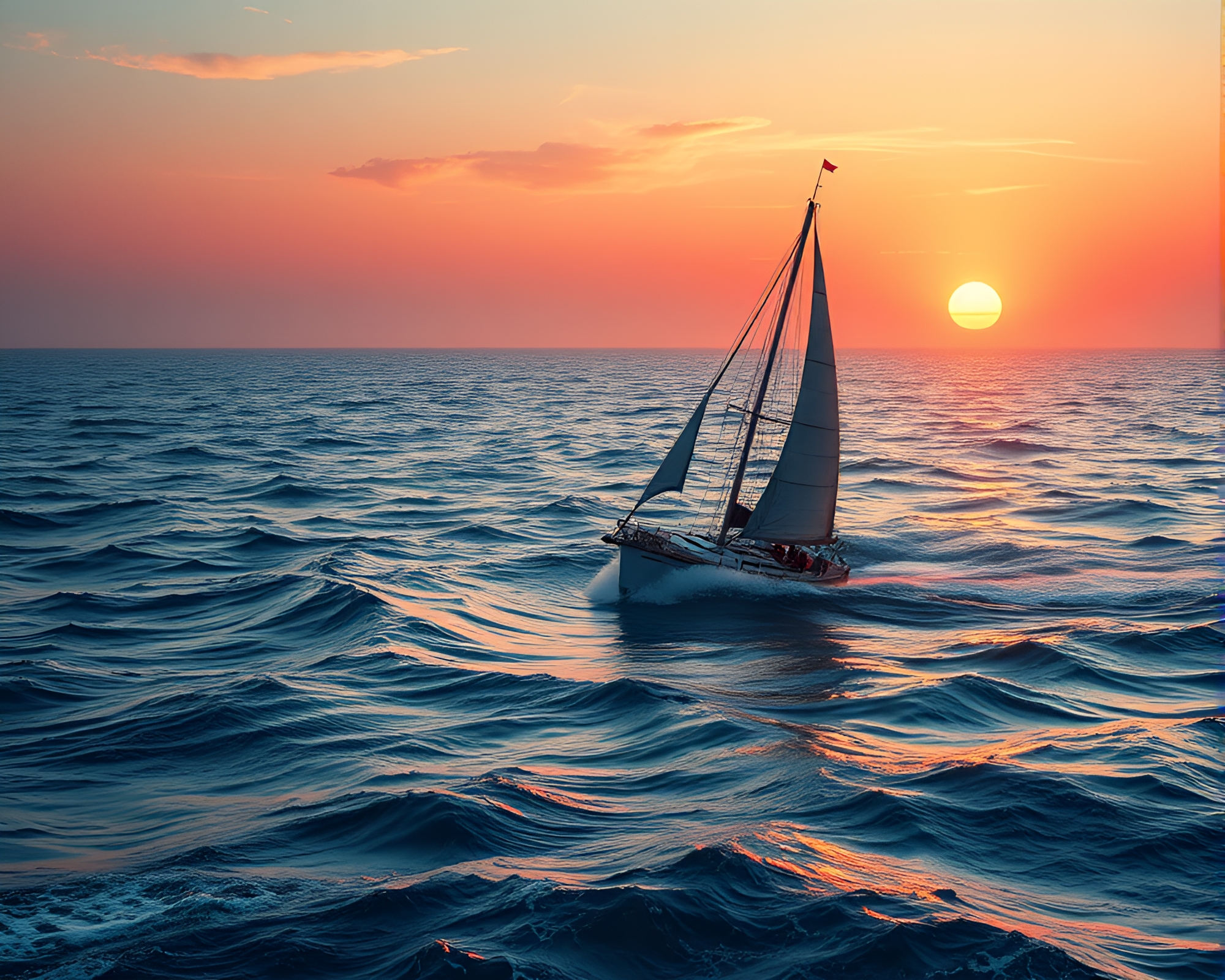 Sunrise Pink Glow on Water Whirlpool with Sailing Ship – free AI stock image