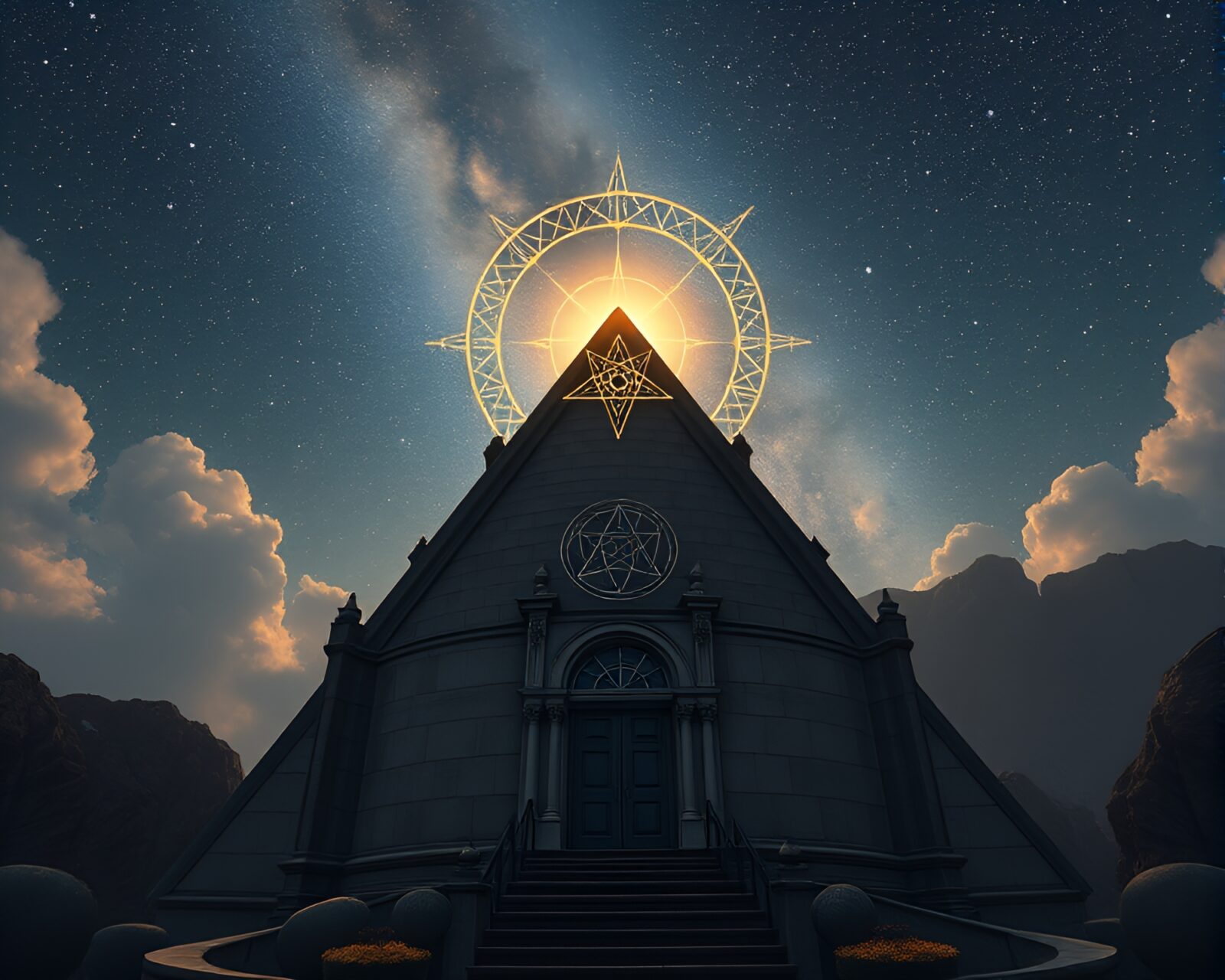 A mystical symbol glowing under a starry night sky