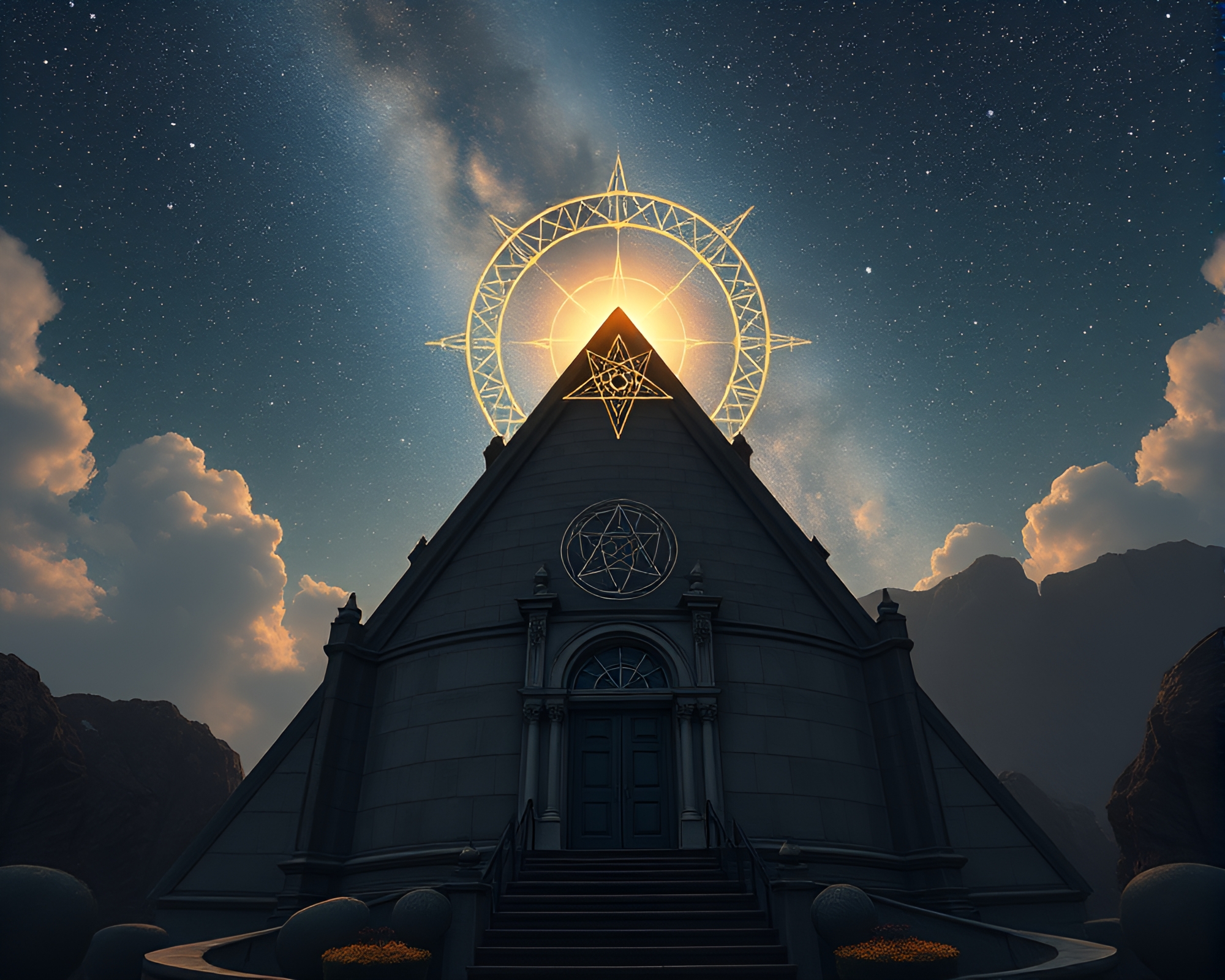 Esoteric Sigil under Starlit Architectural Beauty – free AI stock image