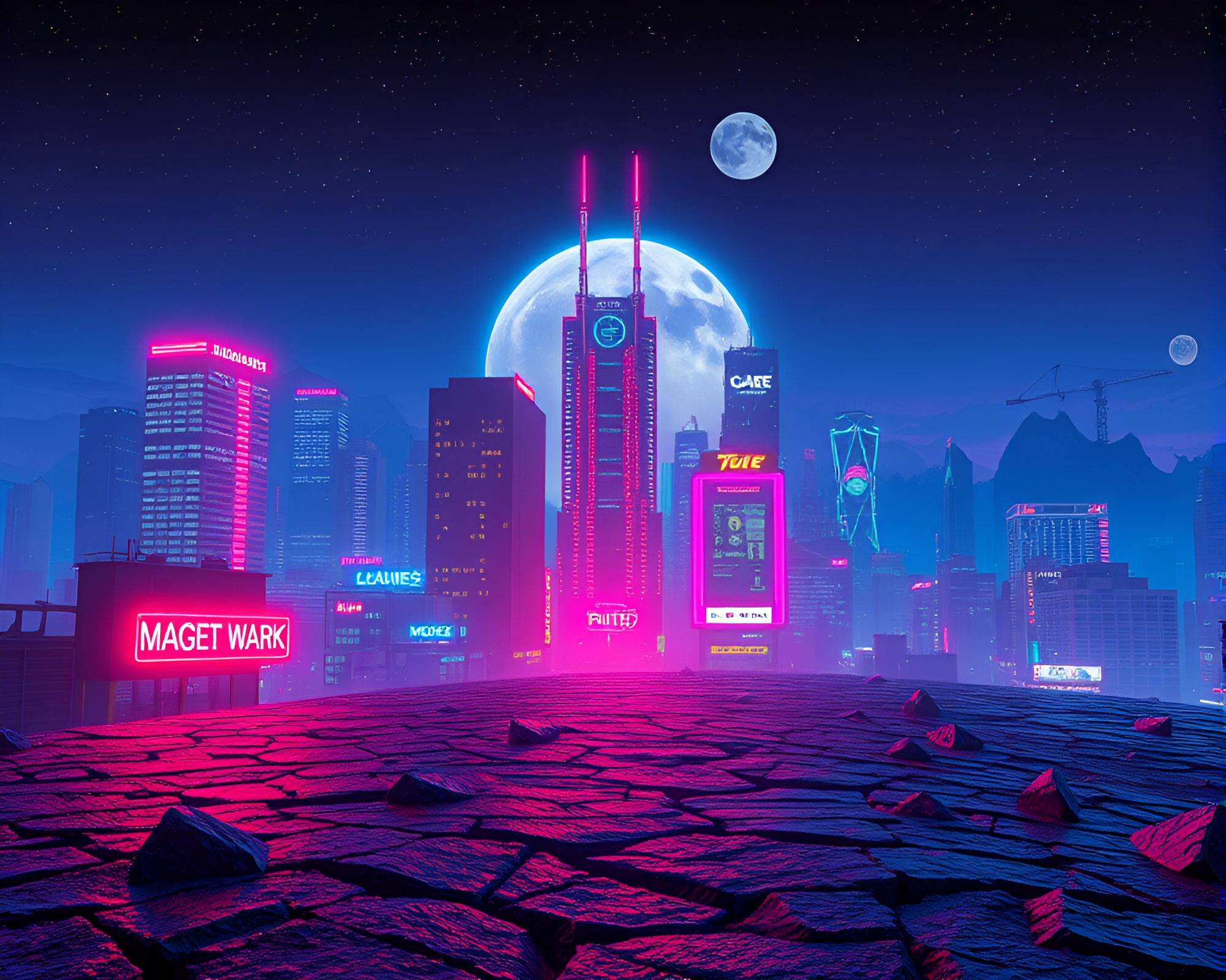 Neon City Glow: Cracked Earth VHS Remix – free AI stock image