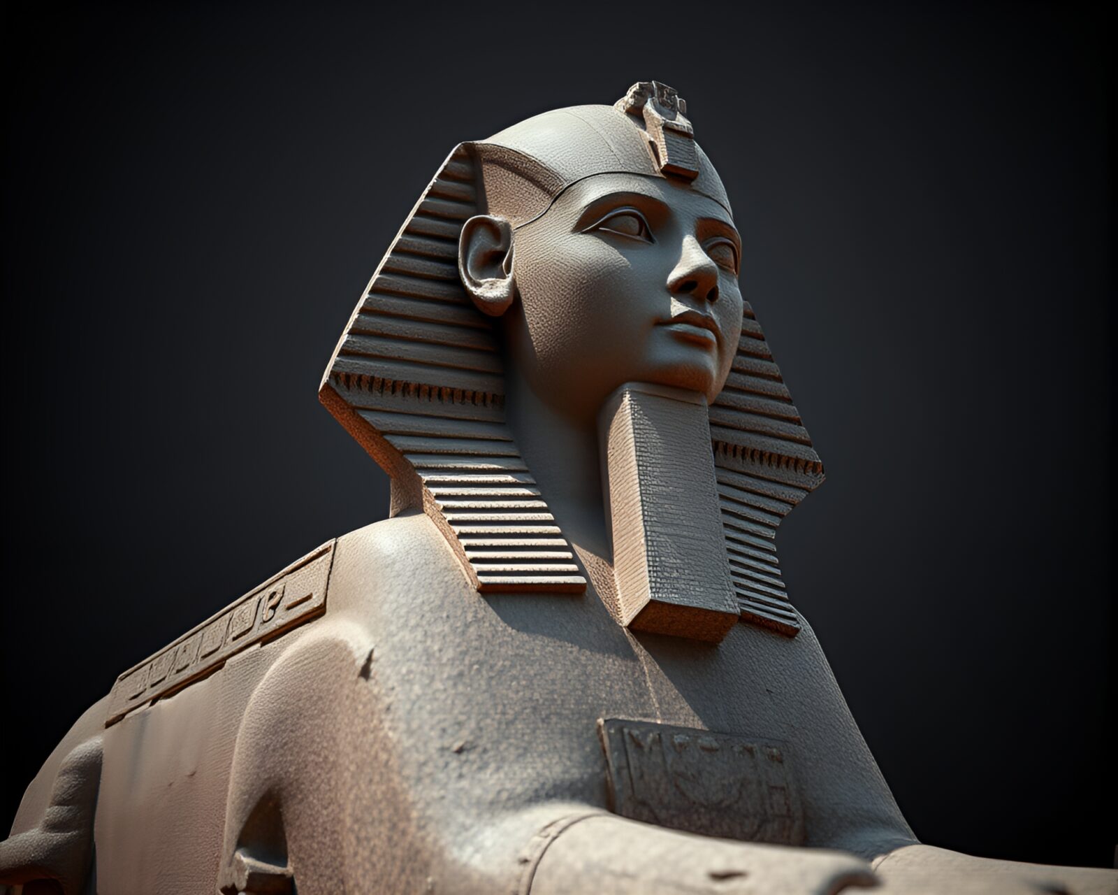 Vibrant overexposed Sphinx statue with pixelated dot matrix design