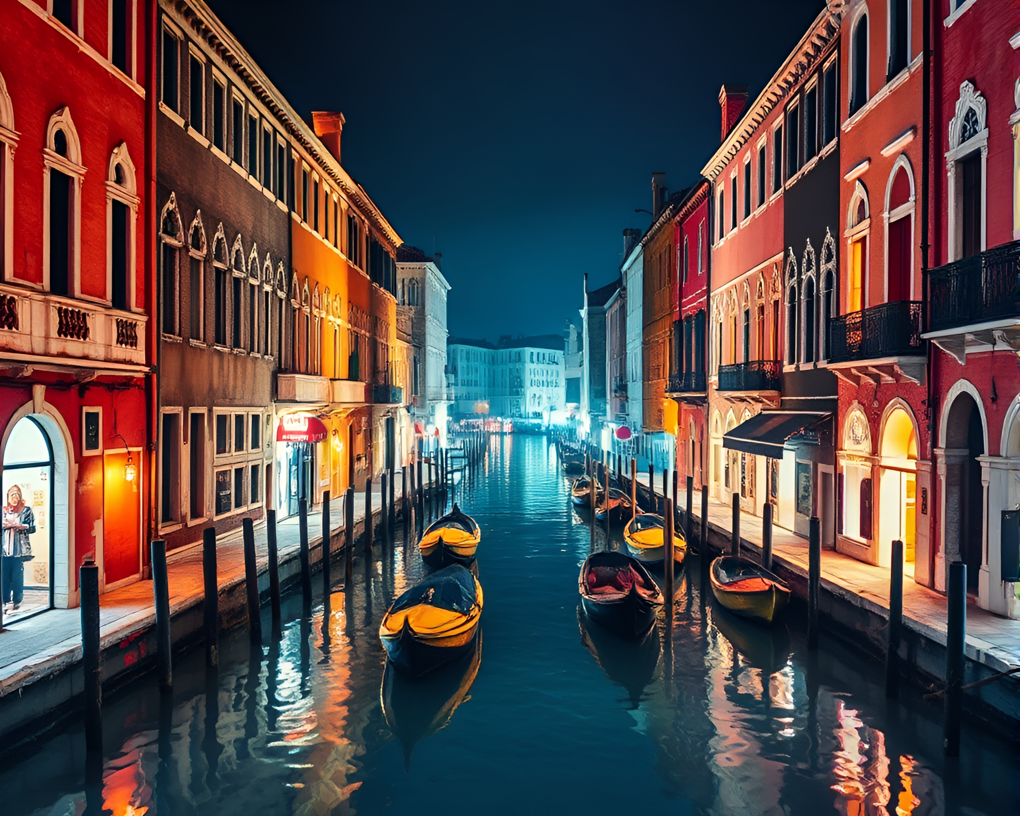 Neon Silhouette: Venetian Canal Watercolor – free AI stock image