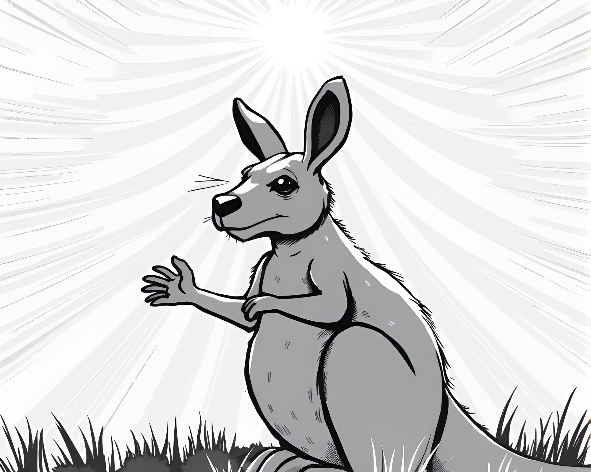 Kangaroo in Sunset; Comic God Rays Cartoon Illustration – free AI stock image