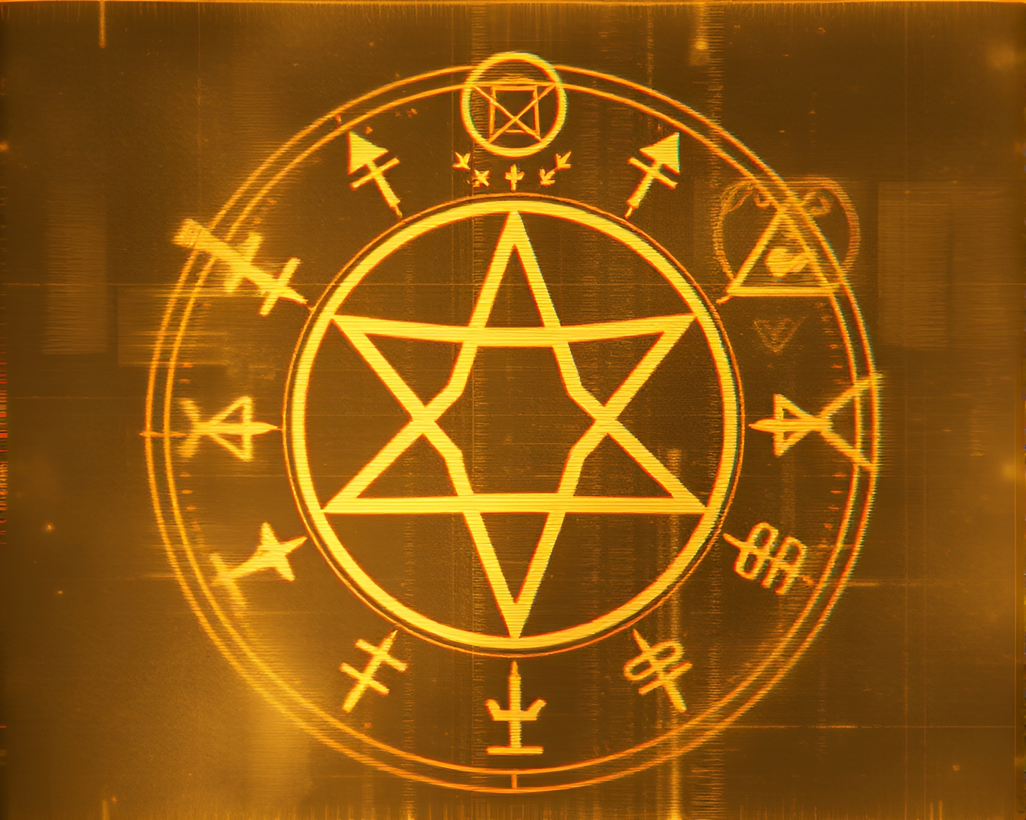 Glitch Artifacts and Alchemical Symbols in Sepia Tone – free AI stock image