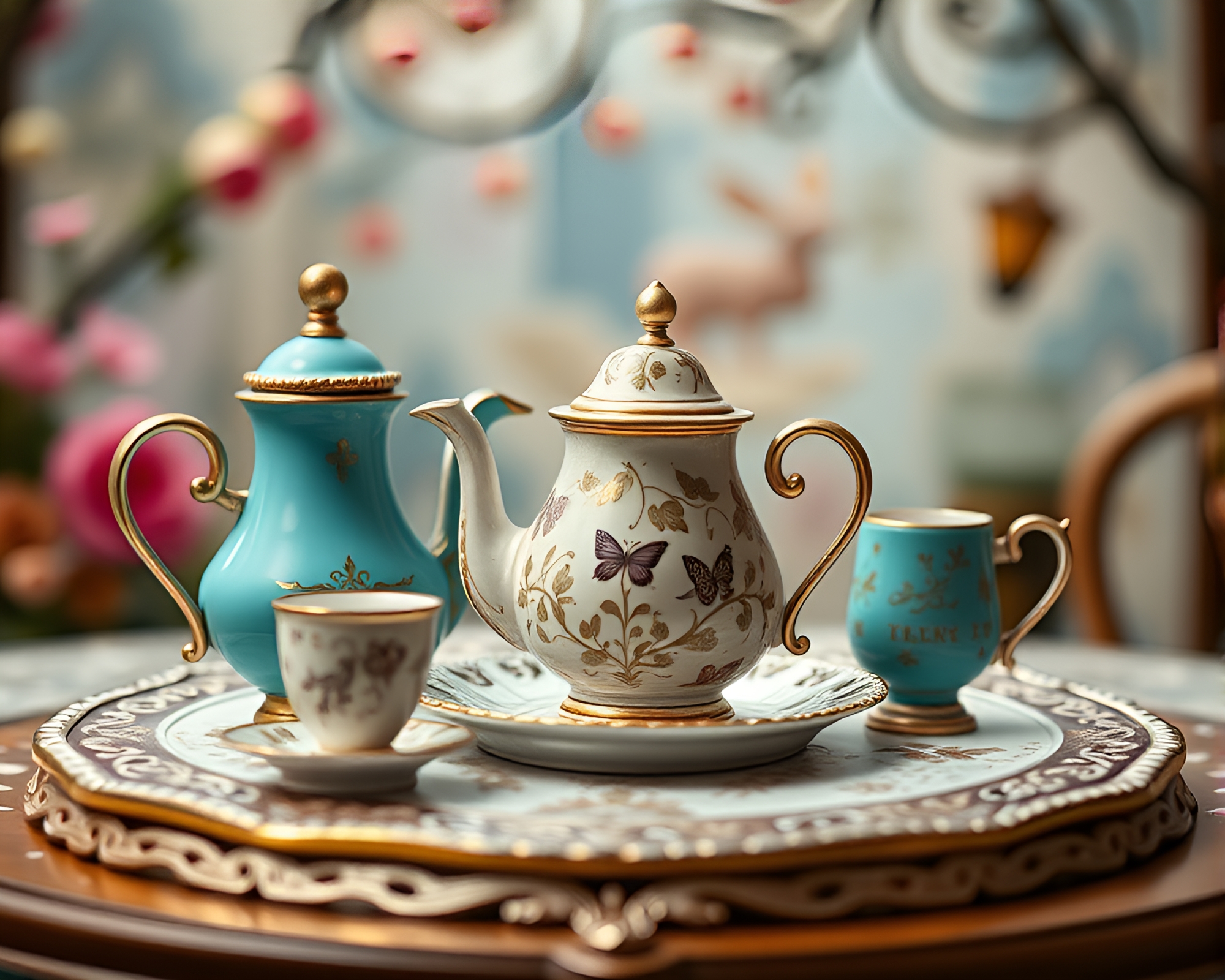 Alice in Wonderland tea party with zoom burst – free AI stock image