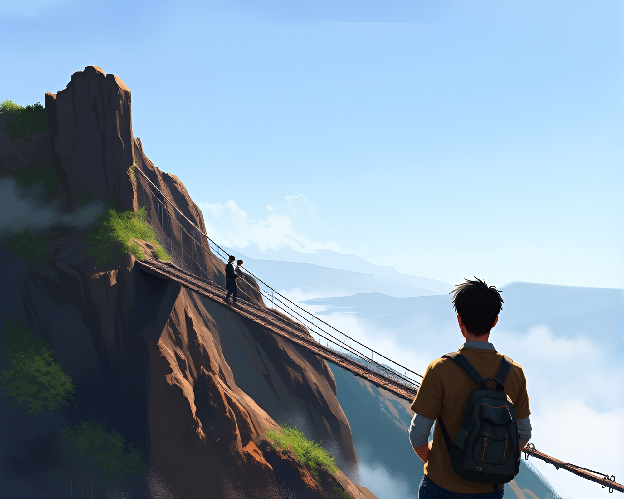 Suspension Bridge Candid Moment – free AI stock image