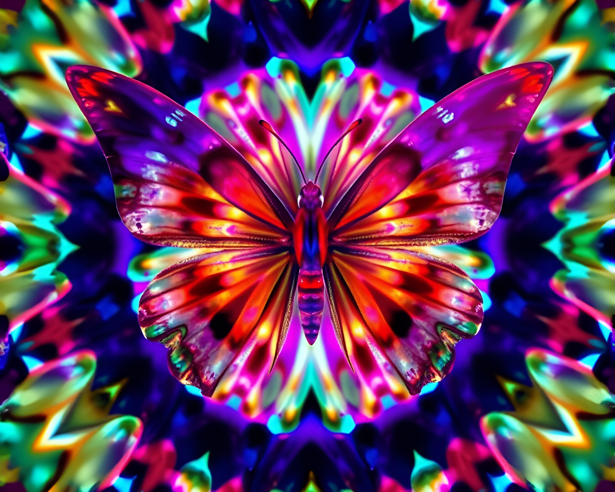 Silk Butterfly Kaleidoscope in GAN CRT Flicker Art – free AI stock image