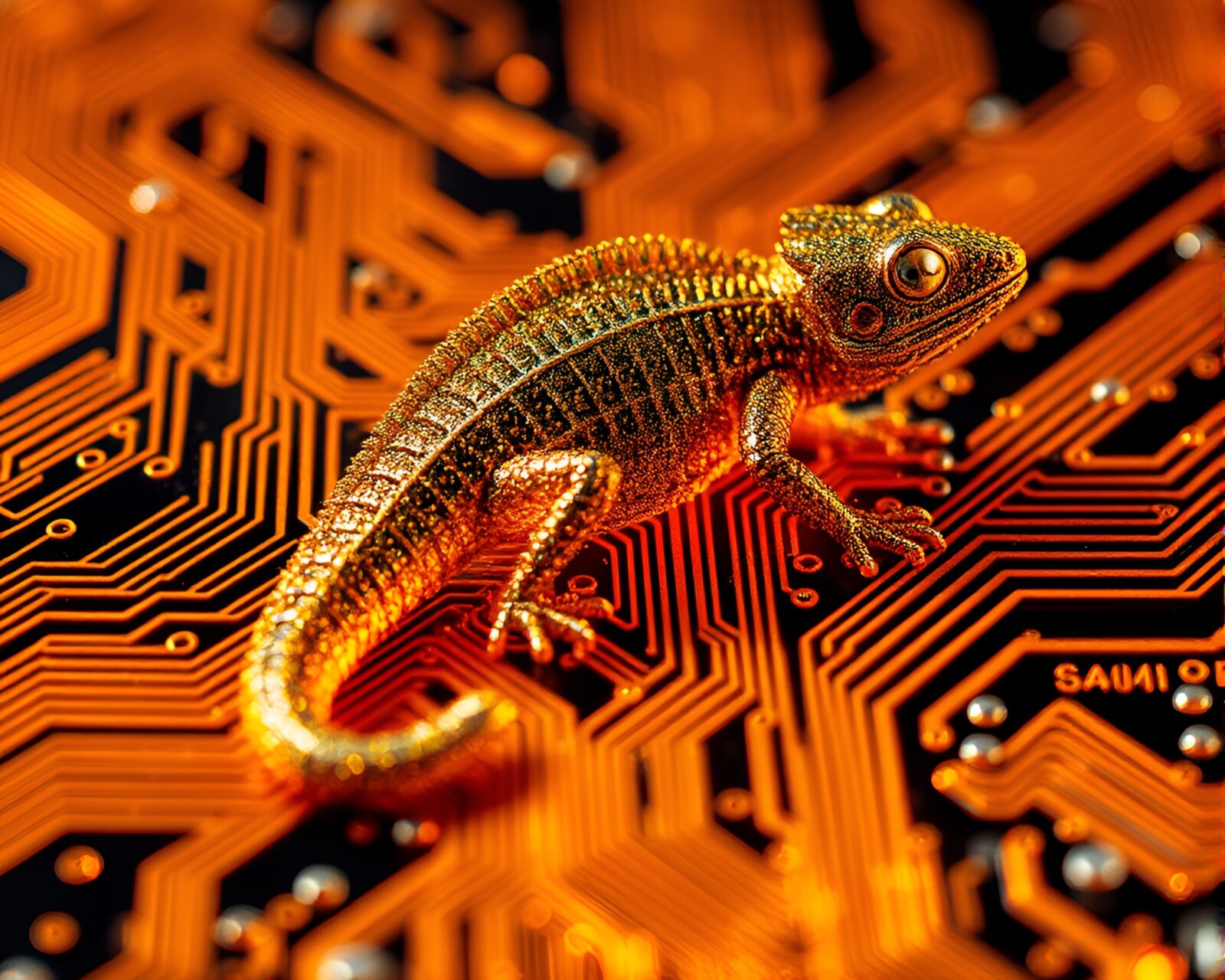 Futuristic 3D scan of circuit board with armadillo details