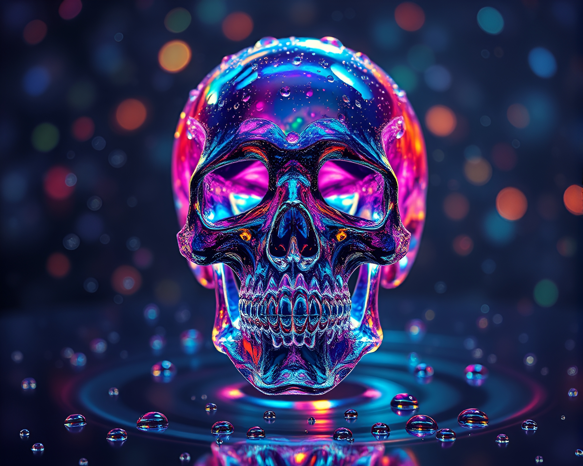Glistening Crystal Skull with Water Droplets – free AI stock image