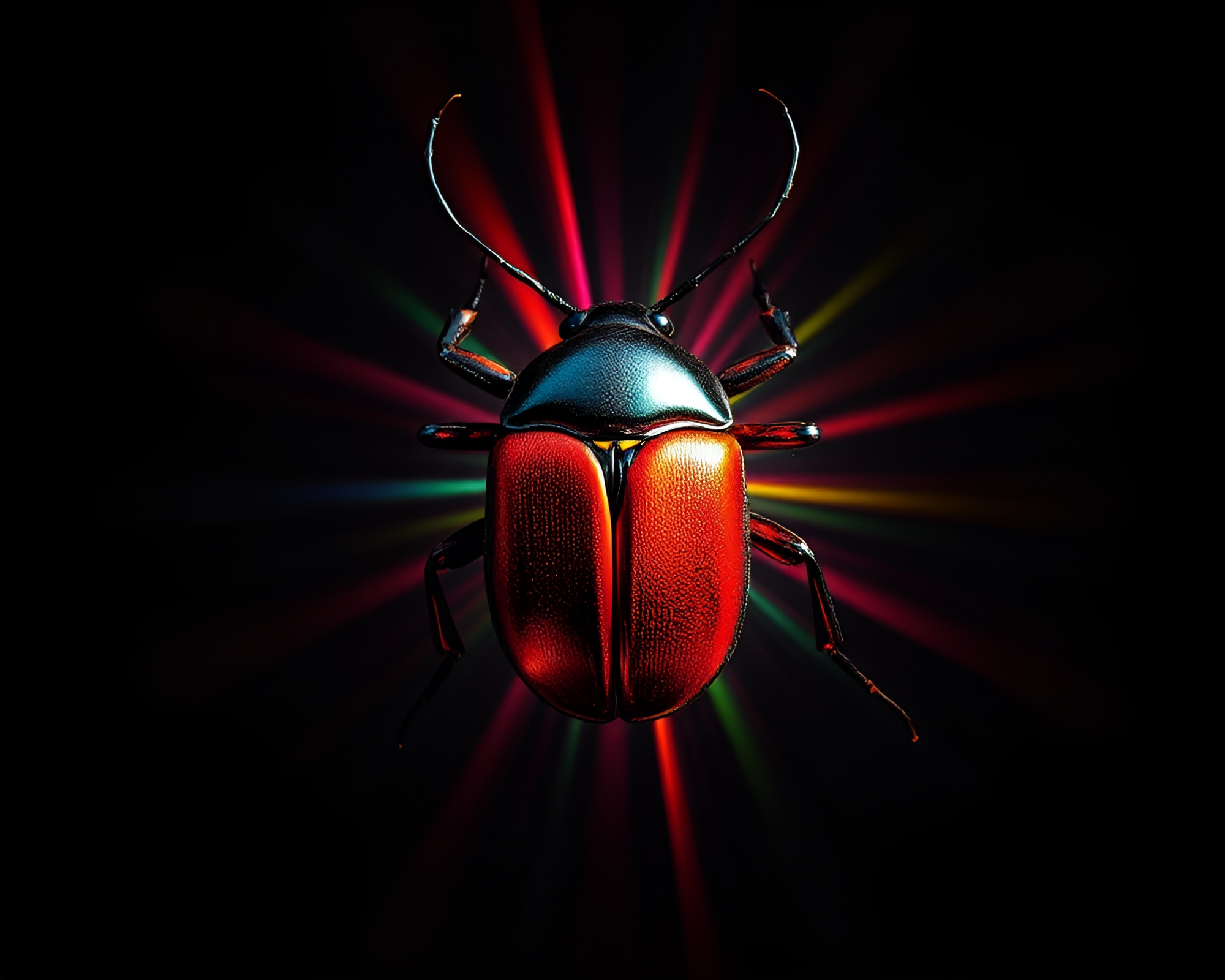 Chromatic Beetle under Starburst Light – free AI stock image