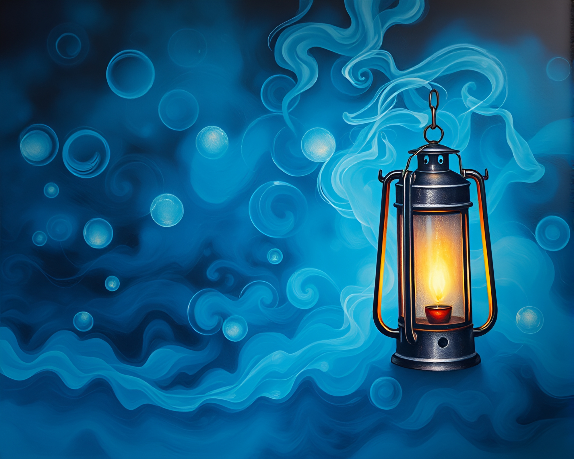 Enchanting Ocean Lantern Smoke Ring Mural Painting – free AI stock image