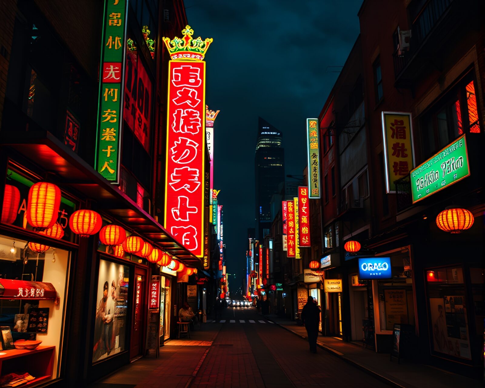 HDR photo of a glowing neon city with crown silhouette