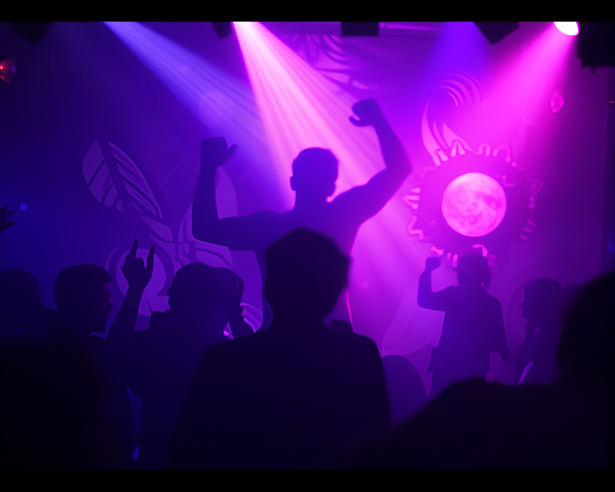 Surreal Stencil Shadows in Strobe-Lit Dream Club – free AI stock image