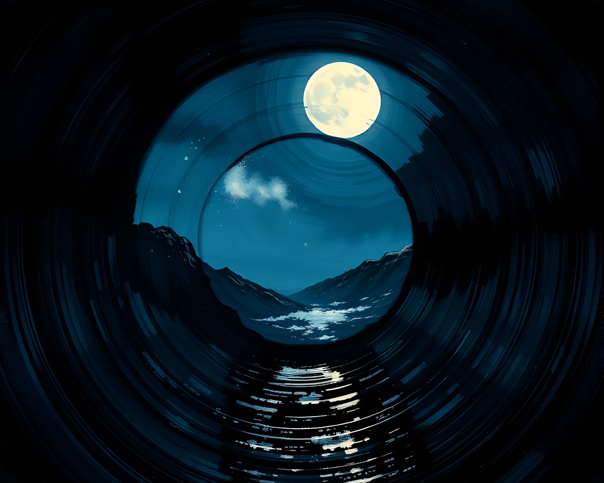 Distorted Vinyl: Moonlit Sumi-e Serenade – free AI stock image