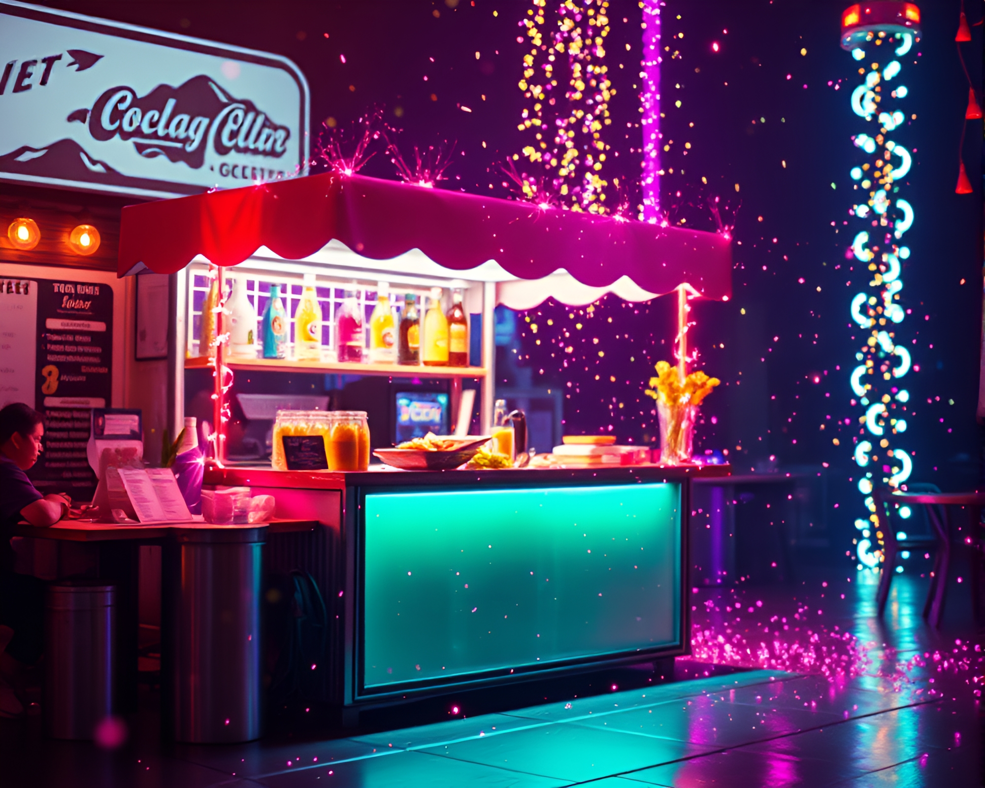 Glitchy Taco Stand with Fairy Light Sparkle – free AI stock image