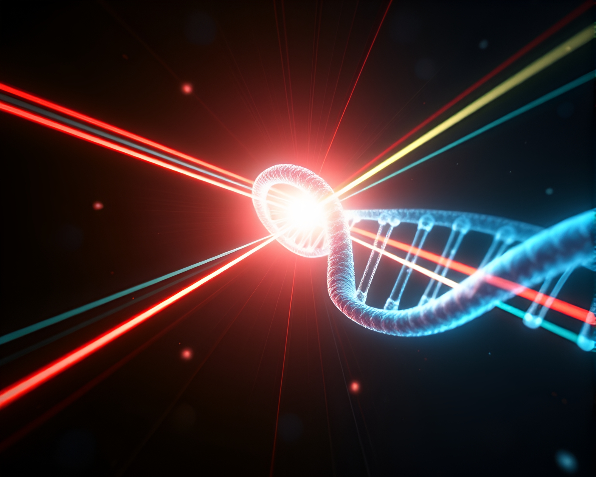 Laser DNA Helix Illuminated in Bioluminescent Glow – free AI stock image